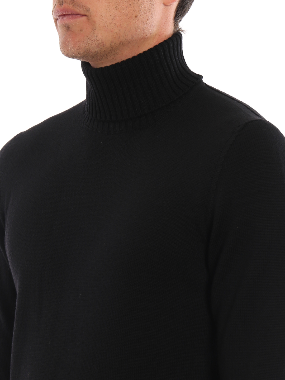 Drumohr - Black merino wool turtleneck sweater - Turtlenecks & Polo ...