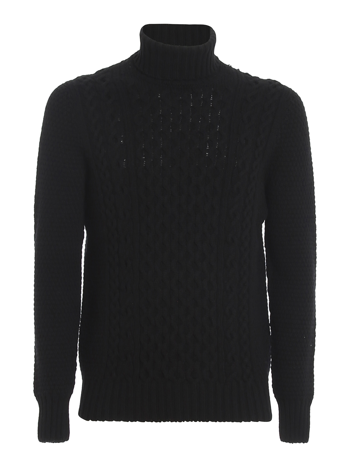 black cable knit turtleneck