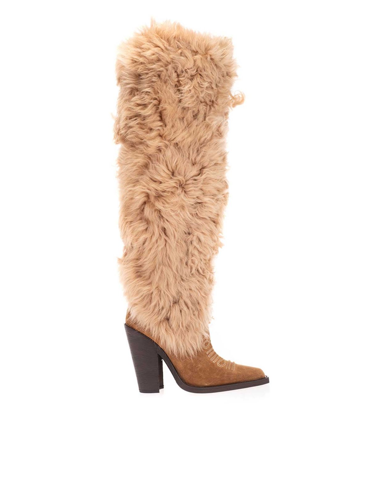 Dsquared2 WESTERN SHEARLING BOOTS IN BEIGE