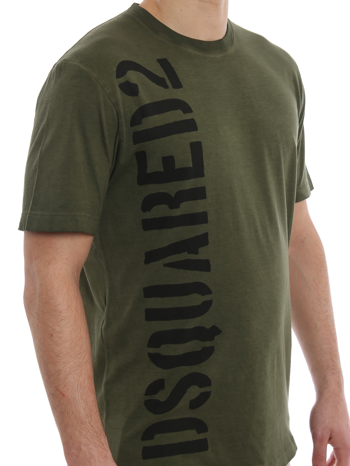 Vertical logo lettering army green T 