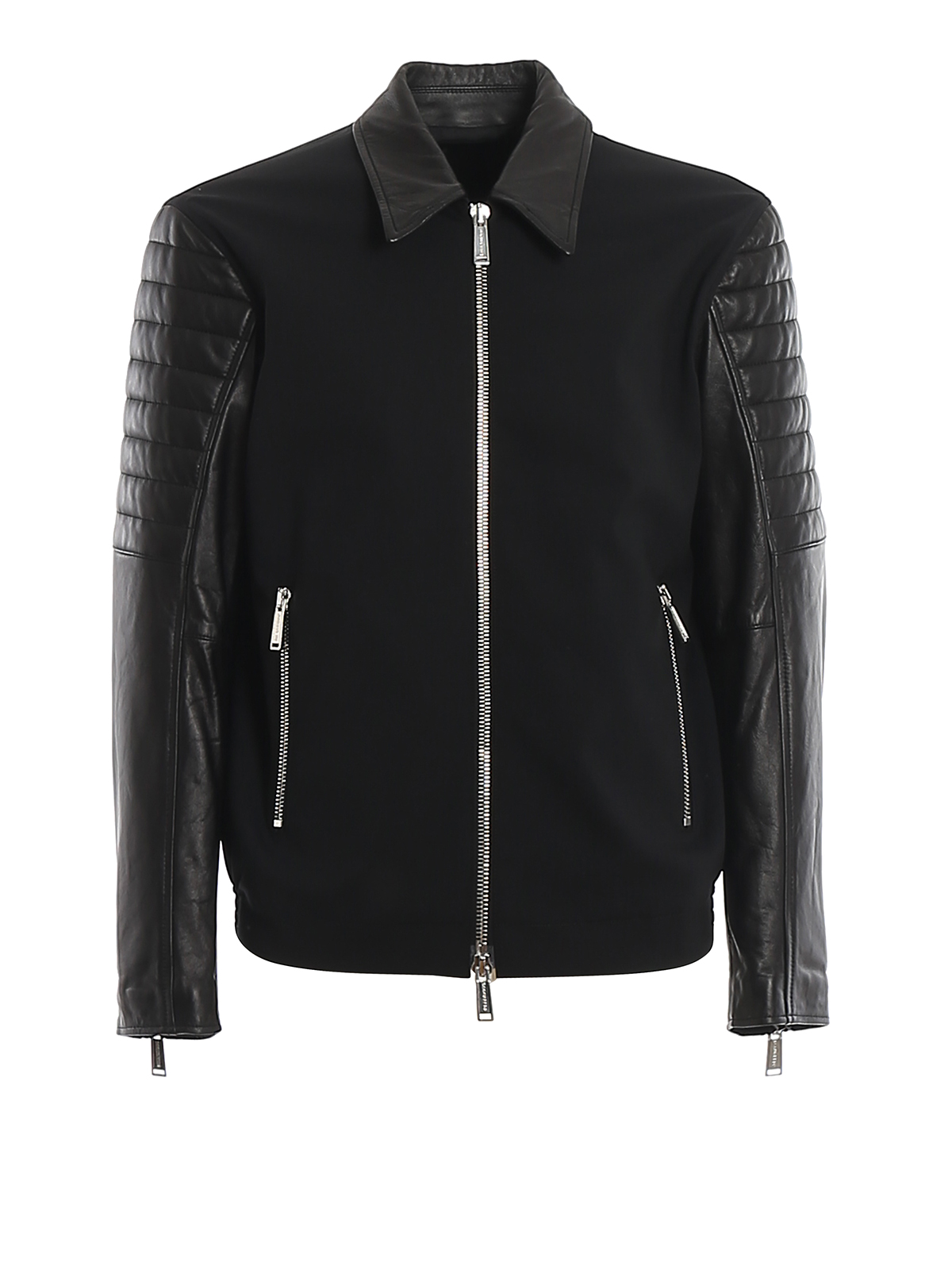 DSQUARED2 LEATHER SLEEVE STRETCH WOOL JACKET