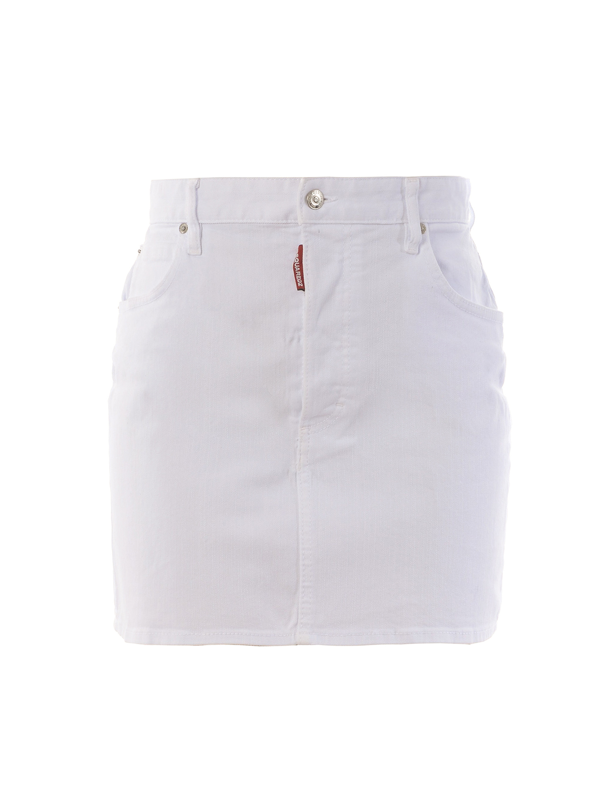 white stretch denim mini skirt