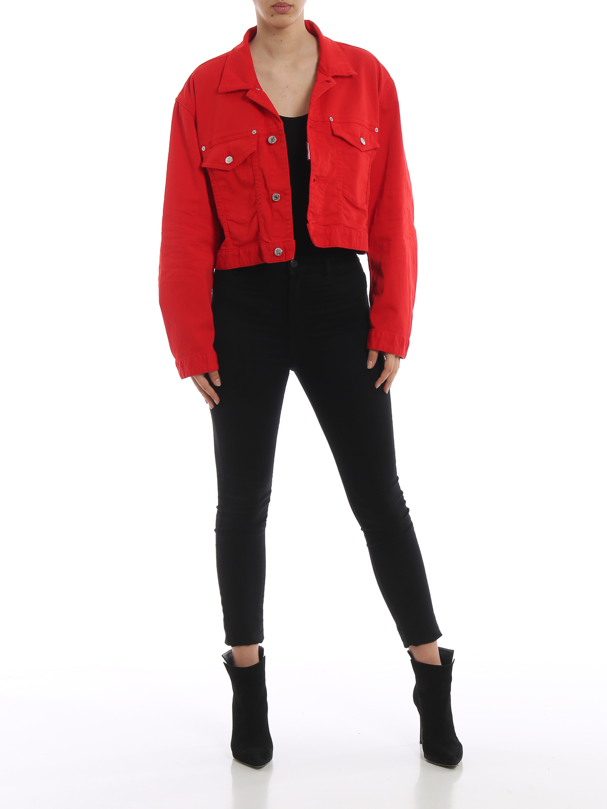 red crop jean jacket
