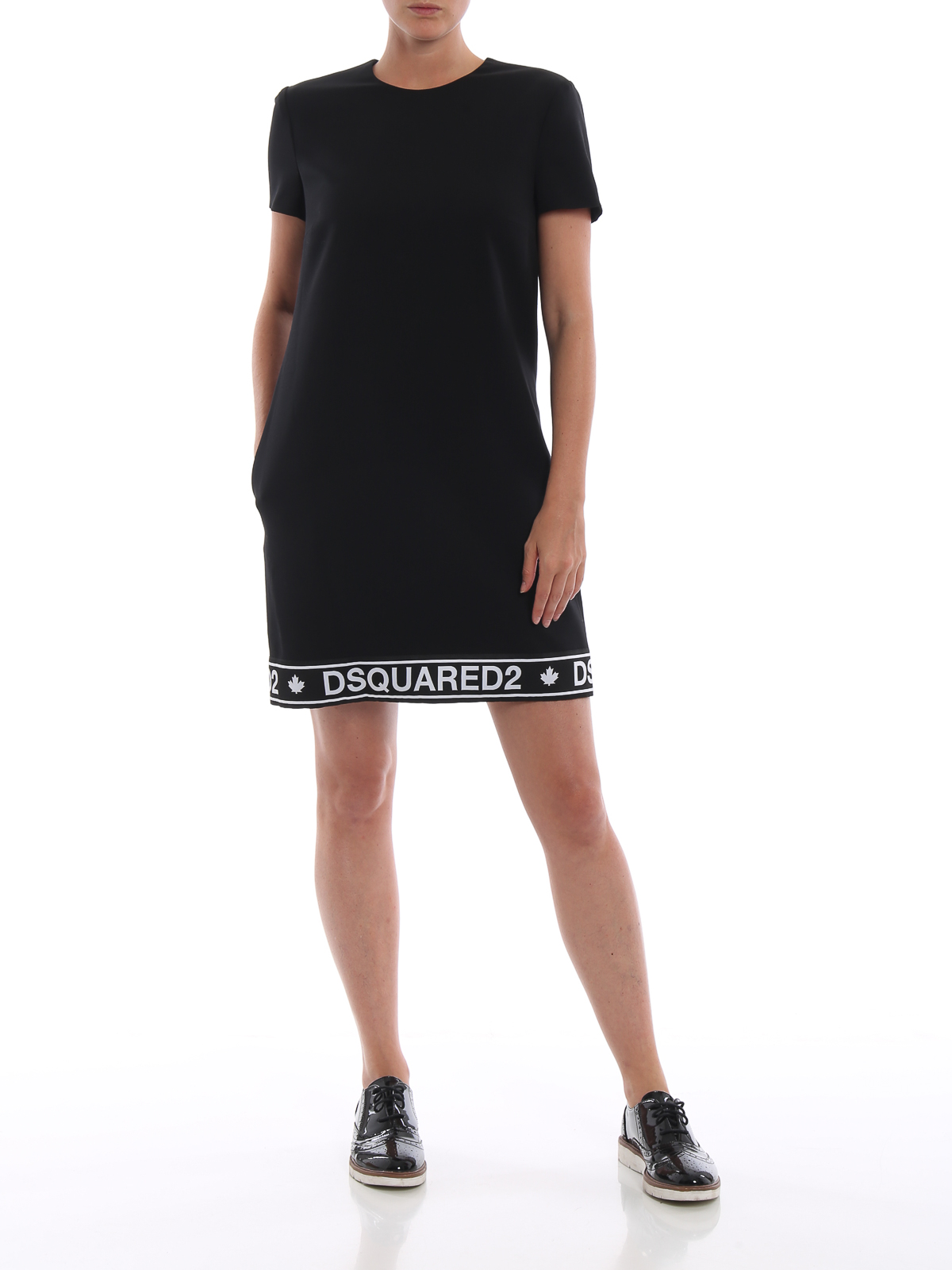 Short dresses Dsquared2 - Wool blend crepe shift dress with logo band -  S75CU0837S36258900