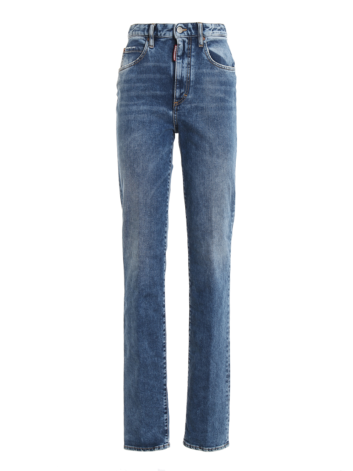 Dsquared2 - Fabric logo patch cotton jeans - straight leg jeans ...