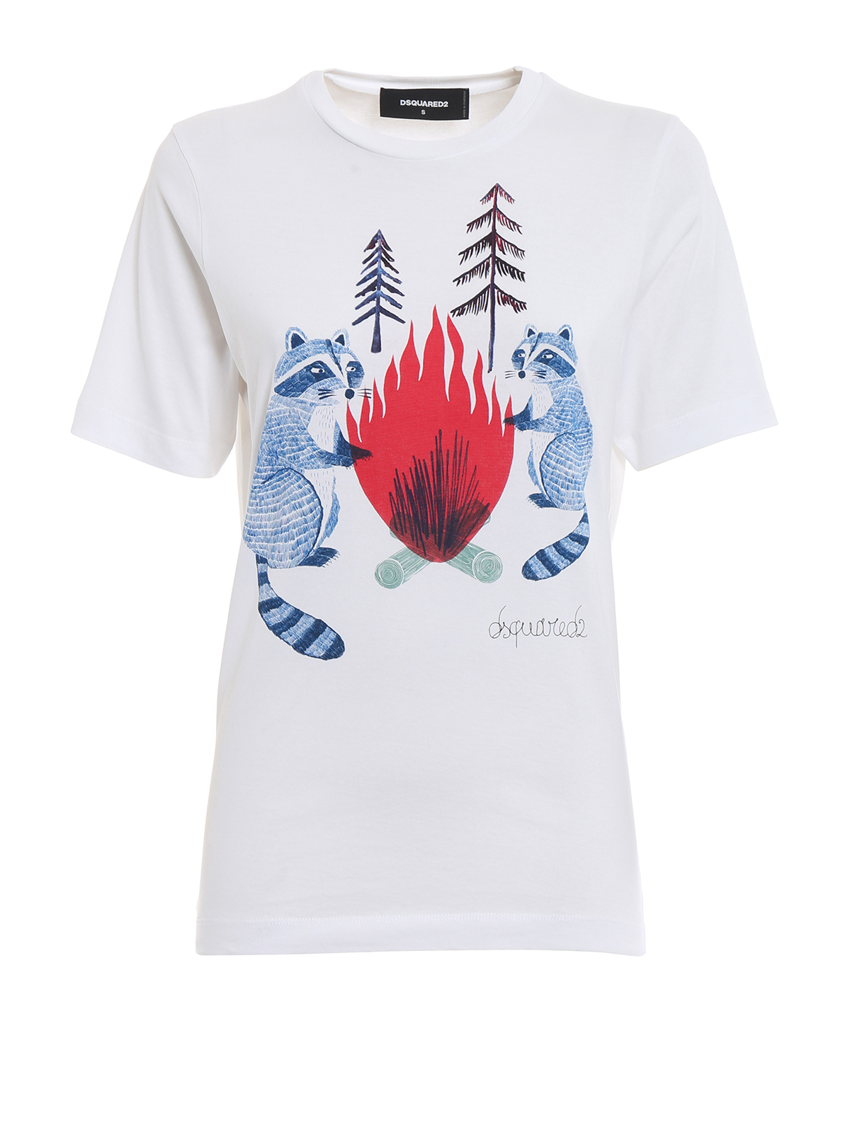 wonder munt pot T-shirts Dsquared2 - Raccoon print white cotton Tee - S75GC0896S22844100