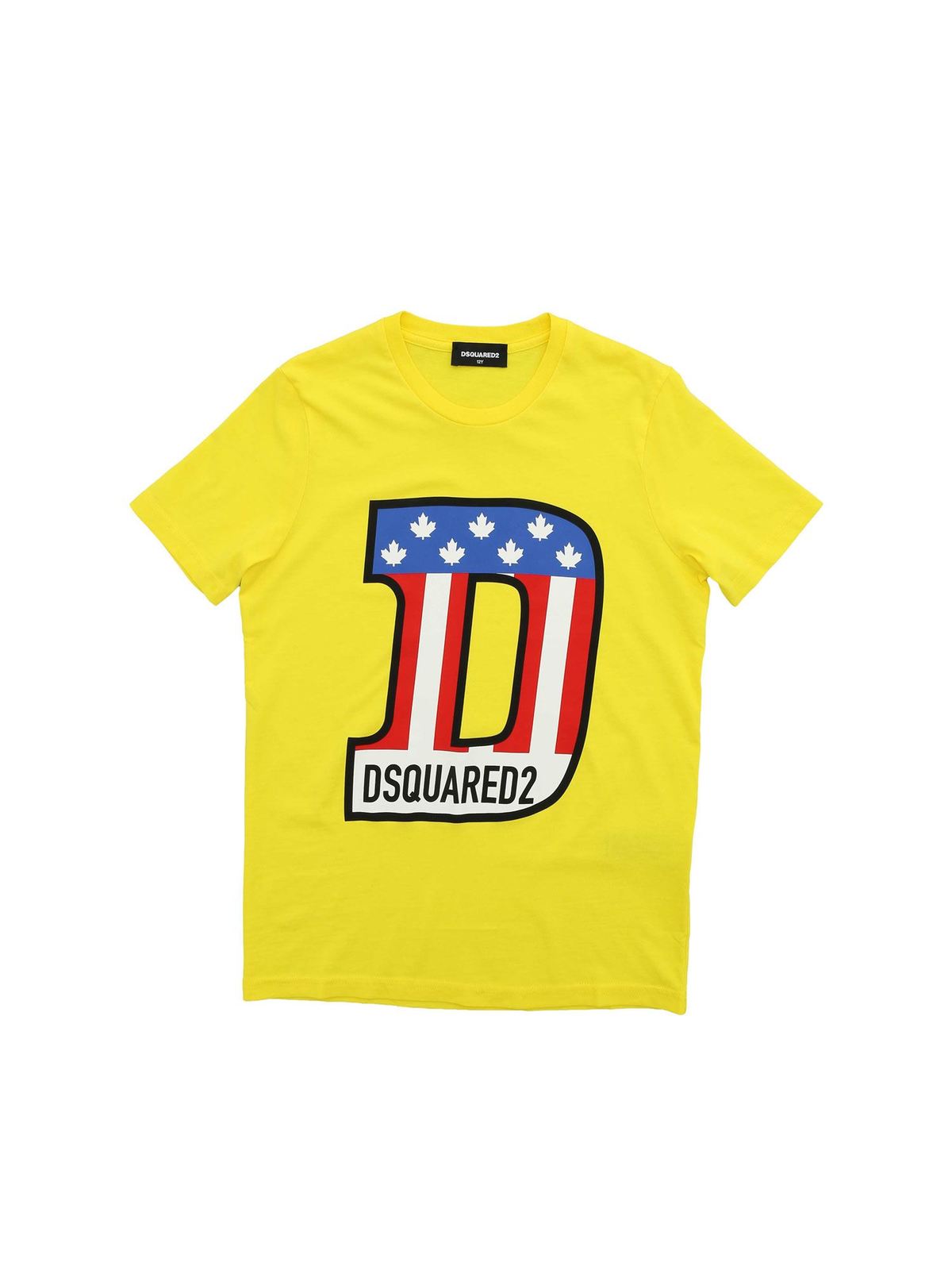 DSQUARED2 T-SHIRT IN YELLOW WITH MAXI LOGO PRINT