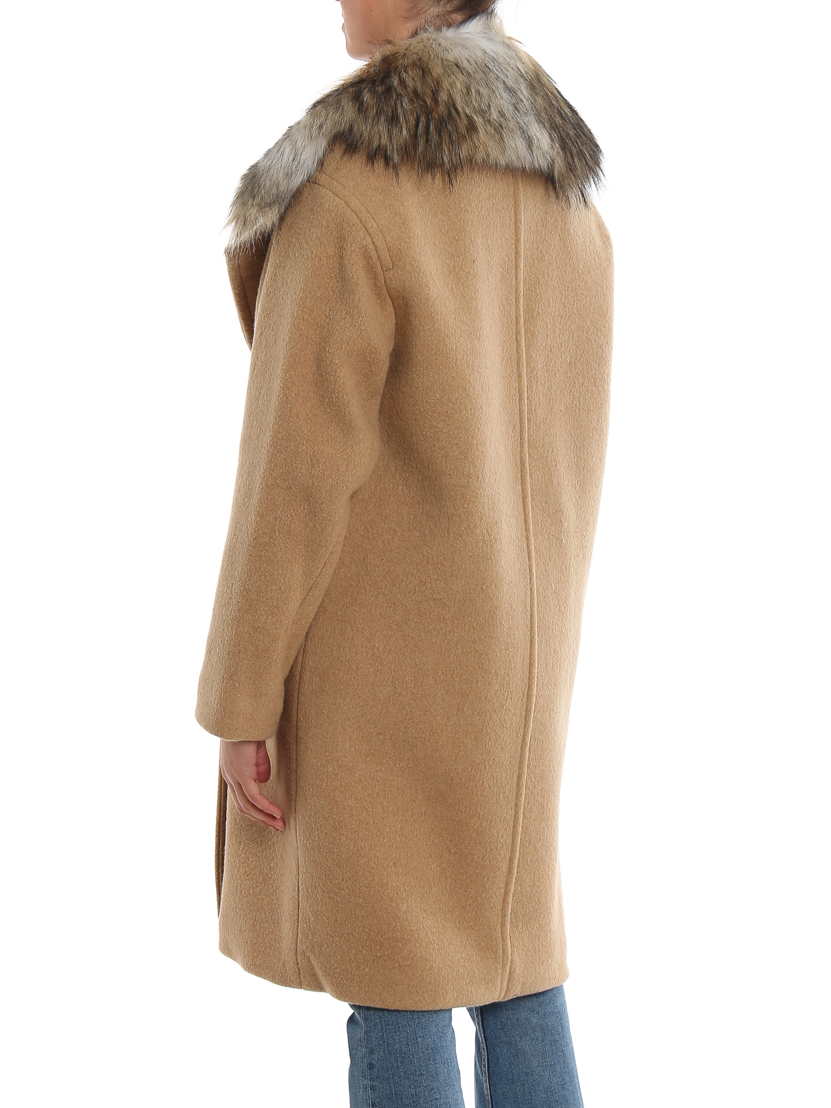 Knee length coats Michael Kors - Eco fur collar oversized coat -  MF92J2WC8TDARKCAMEL