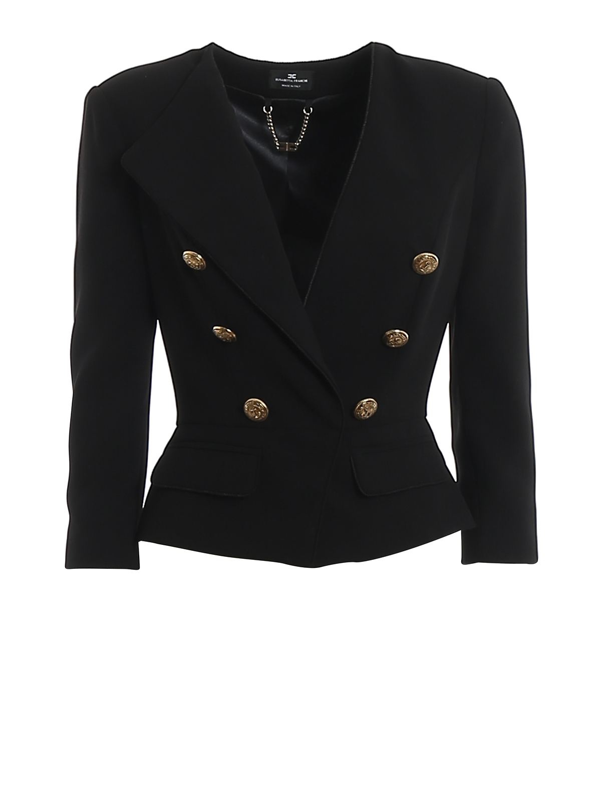 Elisabetta Franchi - Blazer corto nero con bottoni dorati - giacche blazer  - GI93601E2110