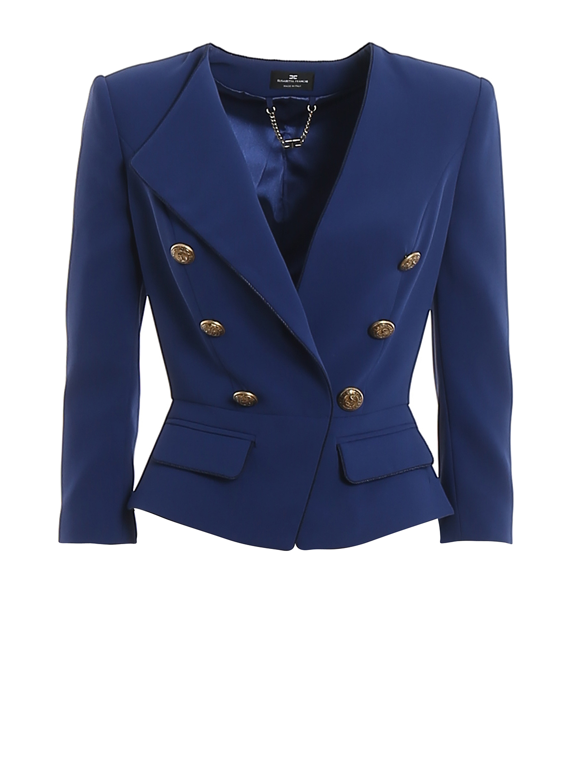 Elisabetta Franchi - Blue cropped blazer with golden buttons - blazers ...