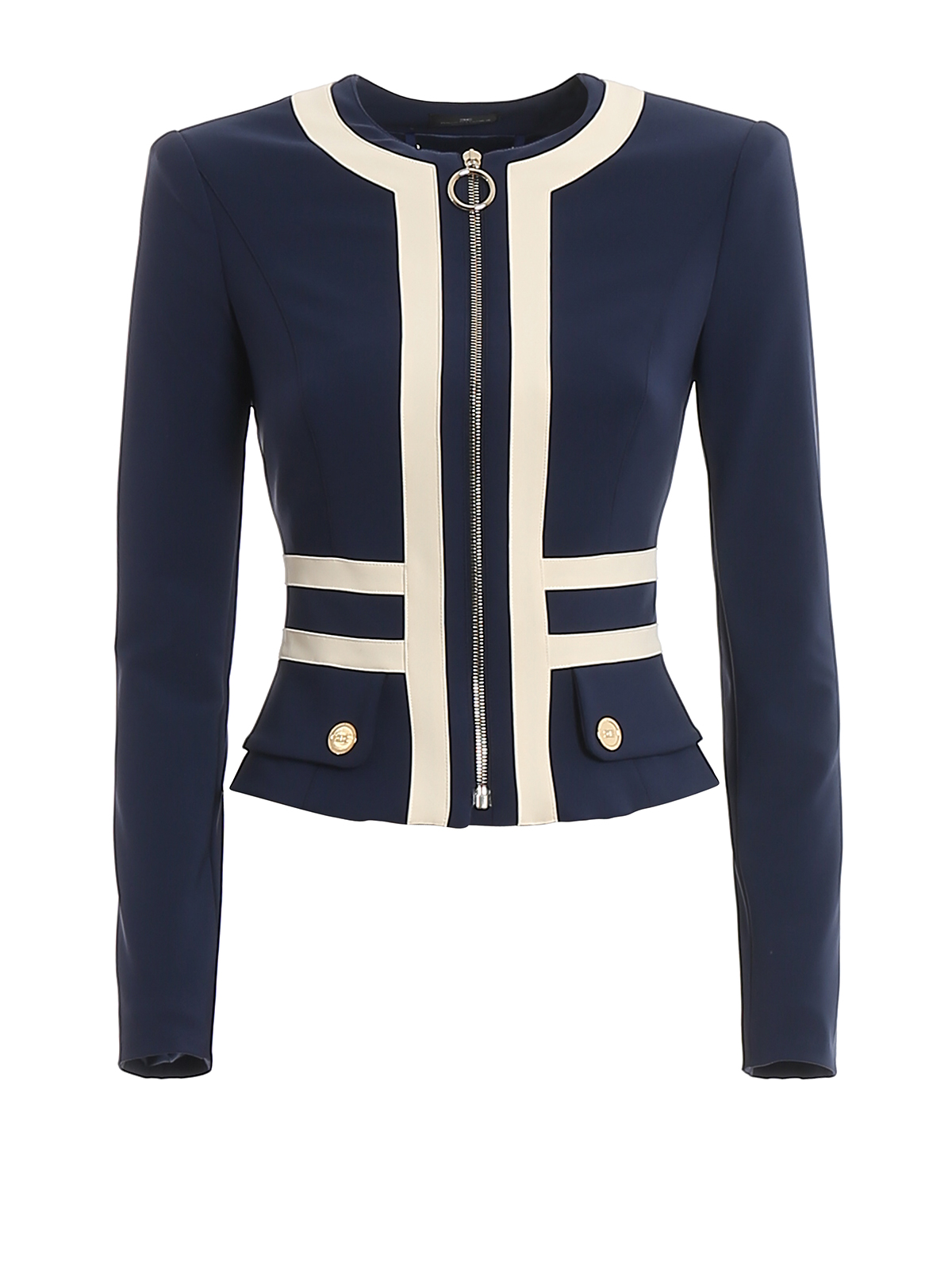 ELISABETTA FRANCHI TWO-TONE COLLARLESS JACKET