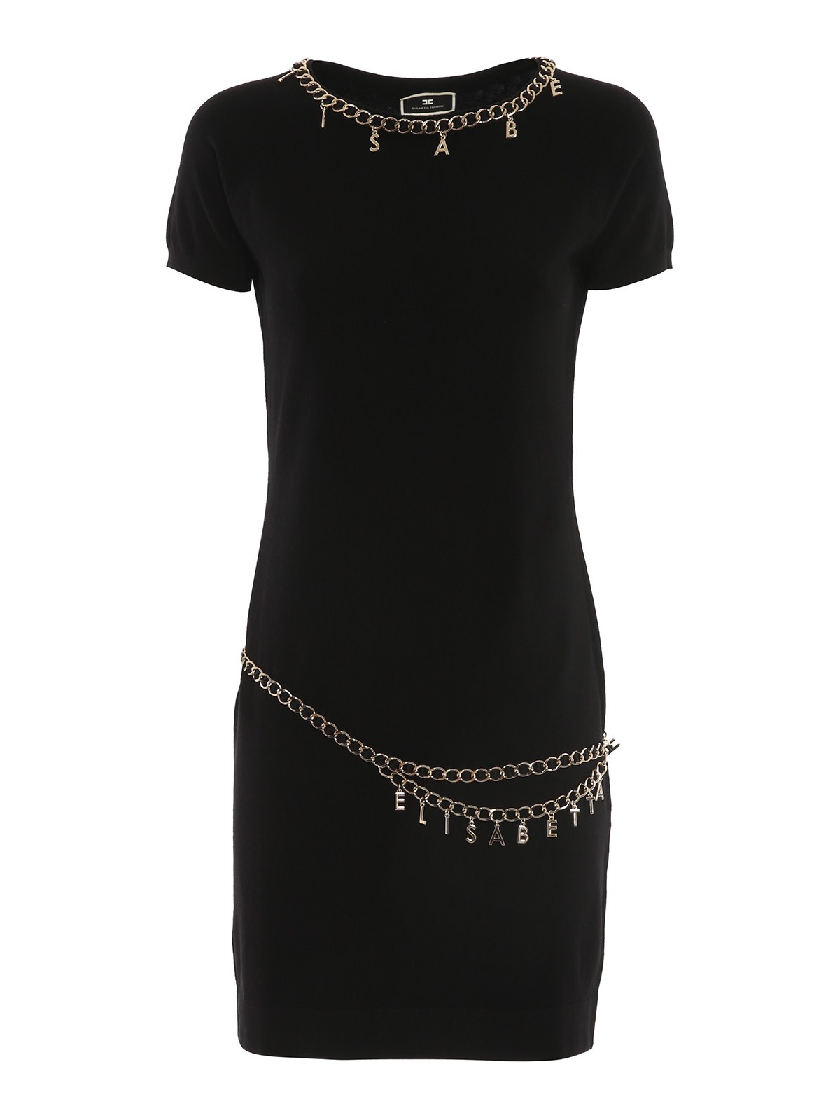 Elisabetta Franchi Gold-tone Chain Mini Dress In Black