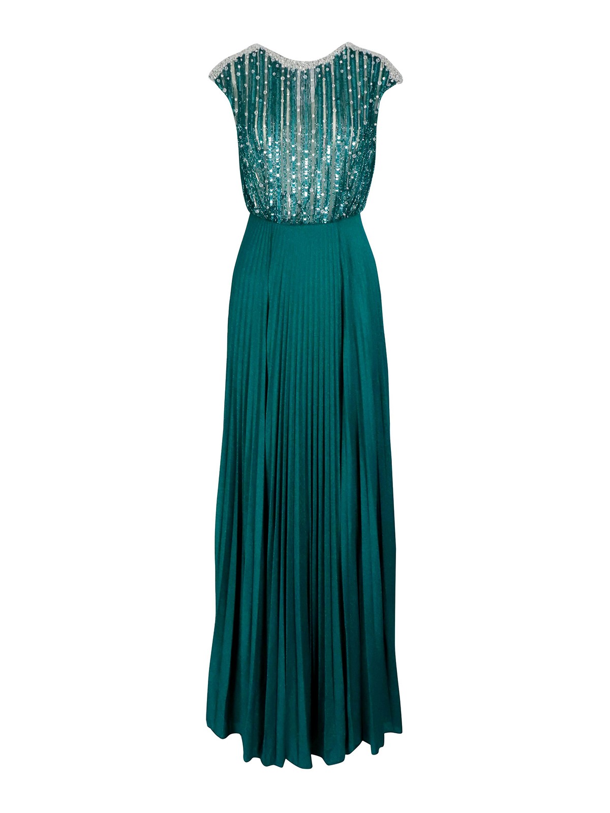 ELISABETTA FRANCHI SEQUINED AND BEADED PLEATED DRESS