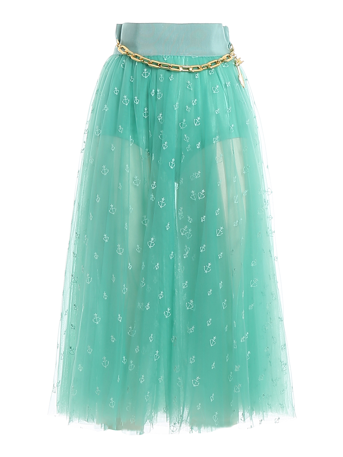 ELISABETTA FRANCHI ANCHOR EMBROIDERY TULLE SKIRT