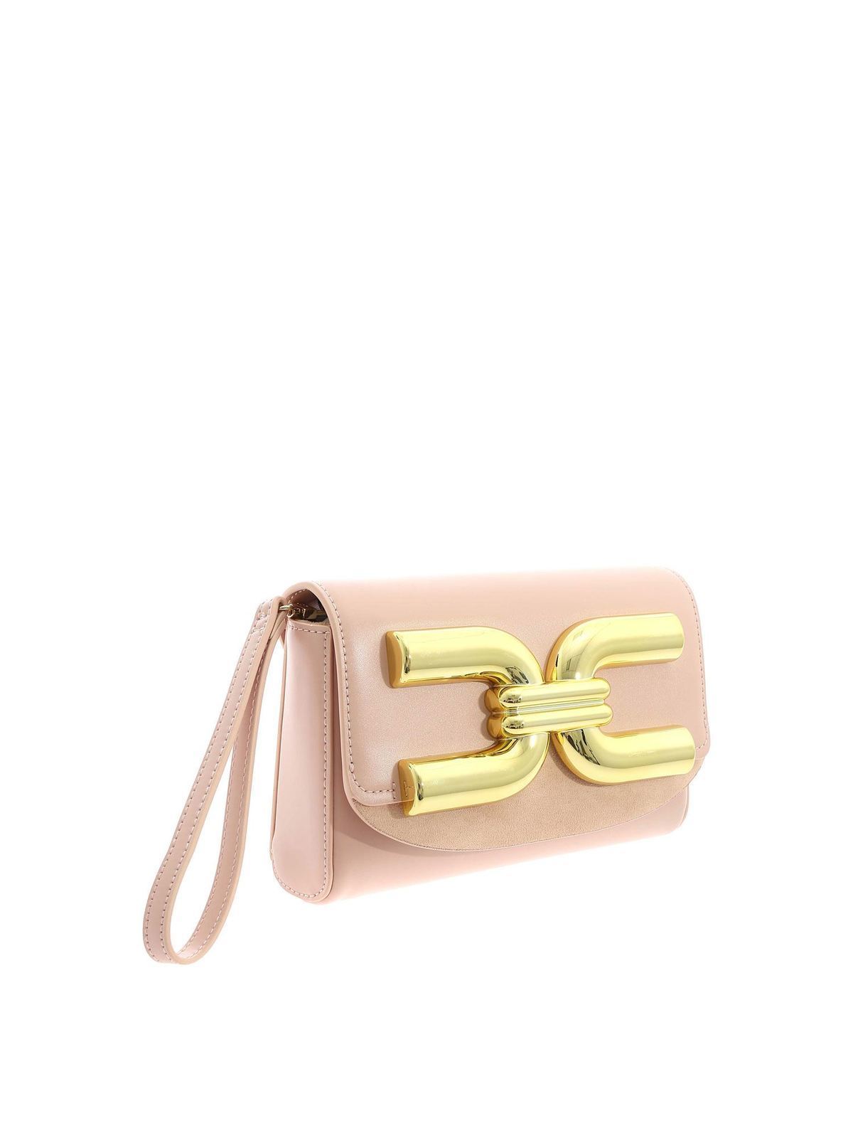 Clutches Elisabetta Franchi - Golden logo clutch bag in pink 