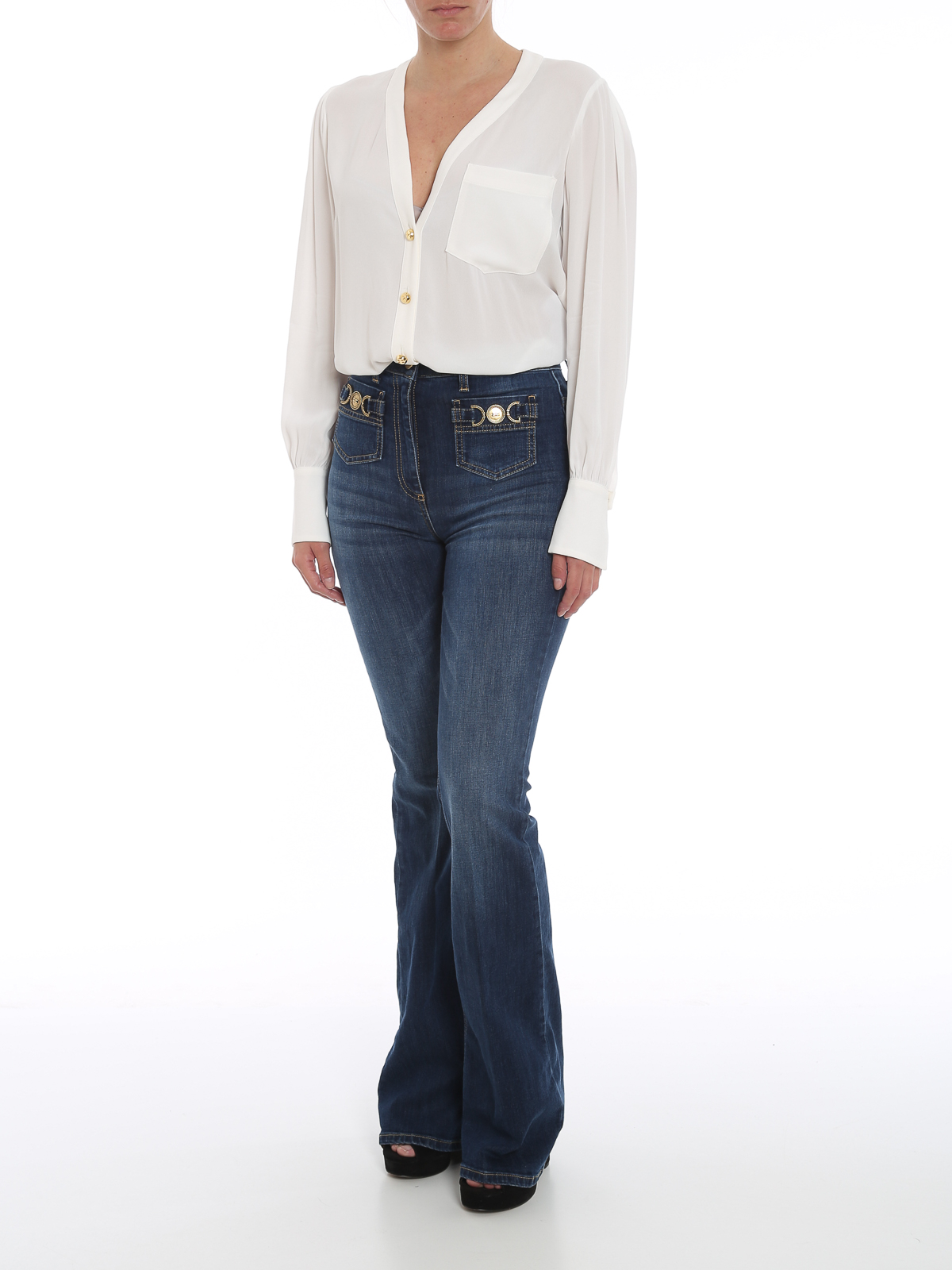 Jeans a zampa Elisabetta Franchi - Jeans a zampa in denim - PJ96S11E2192