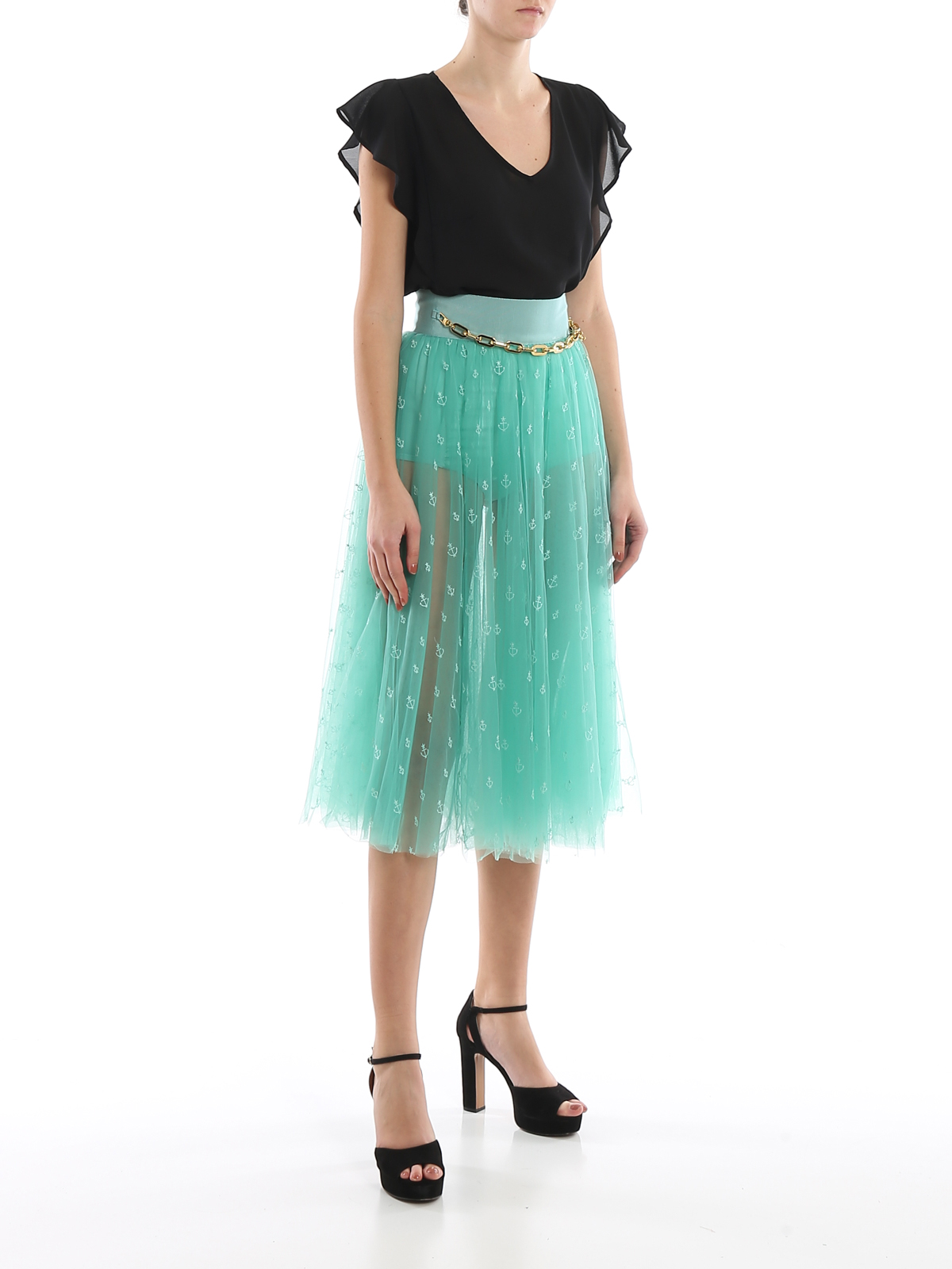 Elisabetta Franchi Tulle Midi Skirt Womens Clothing Skirts Mid-length skirts 