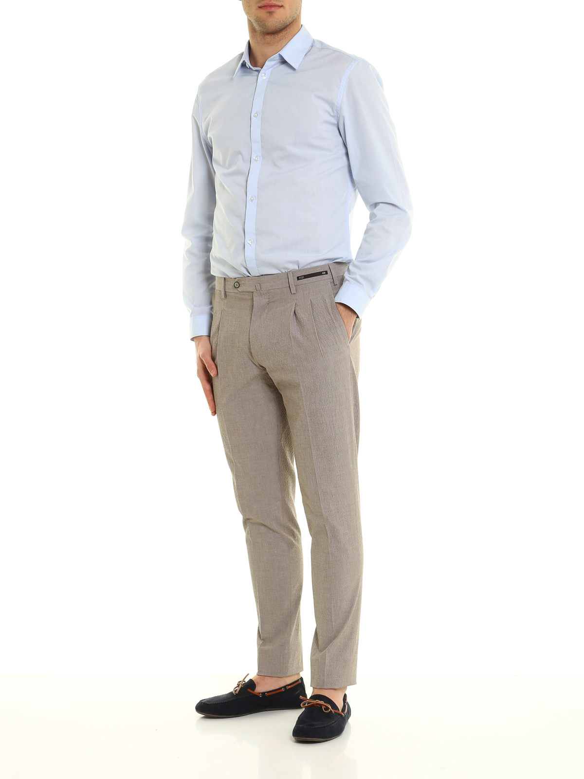 Casual trousers Pt Torino - Embossed cotton preppy fit trousers 