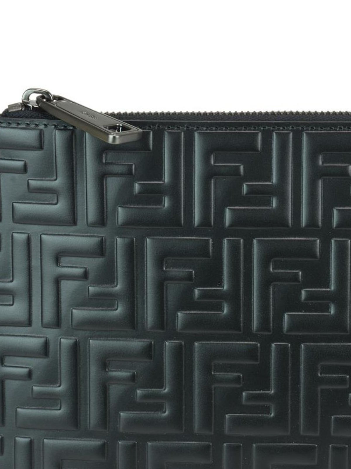 Embossed FF black leather clutch 