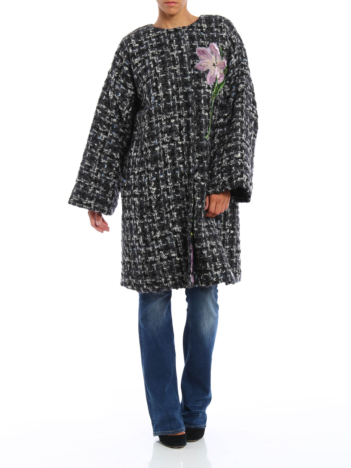 Dolce & Gabbana Embroidered flower tweed coat knee length coats