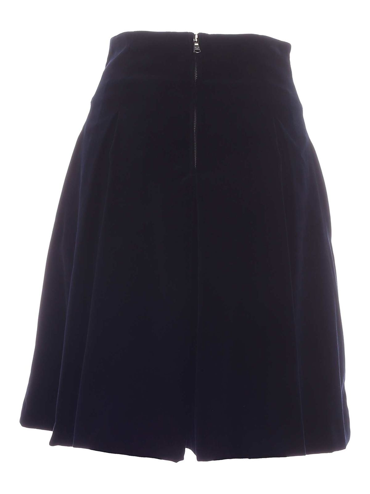 Emporio Armani - Pleated velvet skirt in blue - Knee length skirts ...