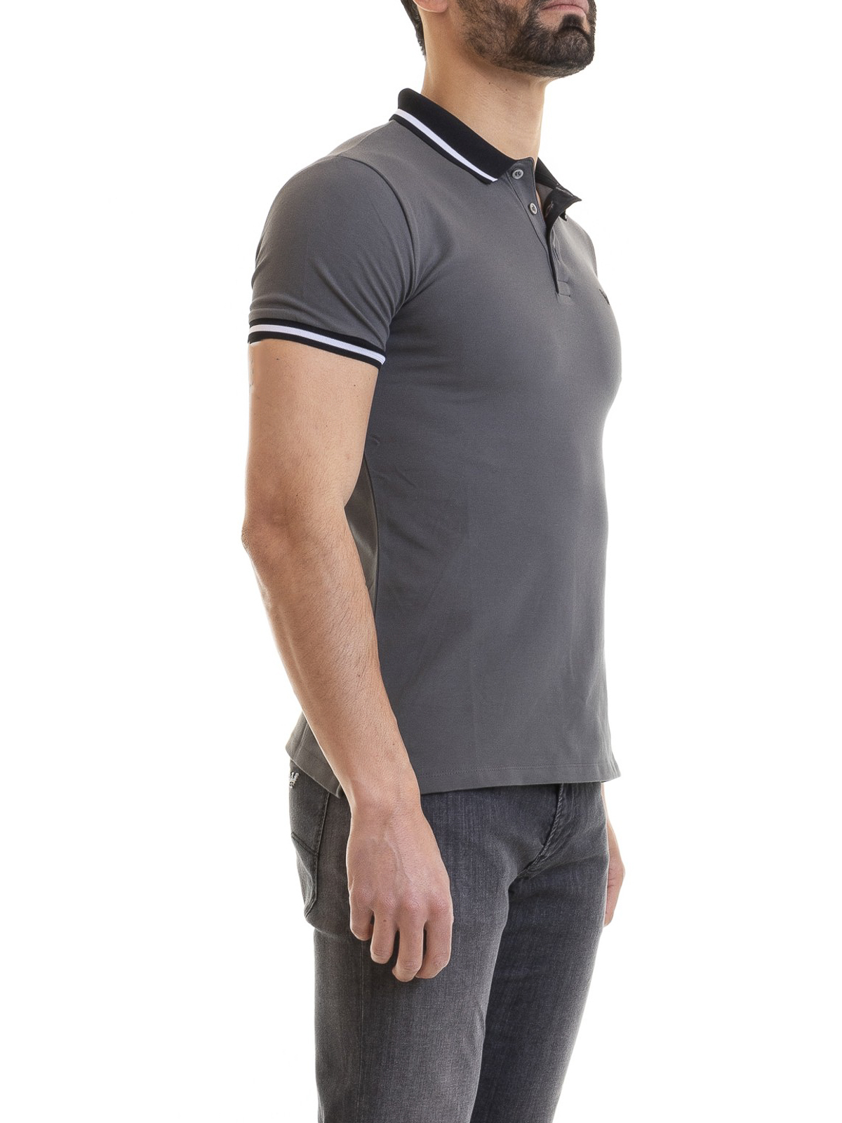 Polo shirts Emporio Armani - Grey polo with striped collar and cuffs -  3G1F661J46Z0641