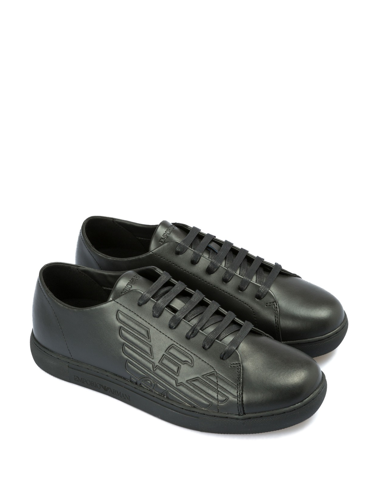 Embossed logo black leather sneakers 