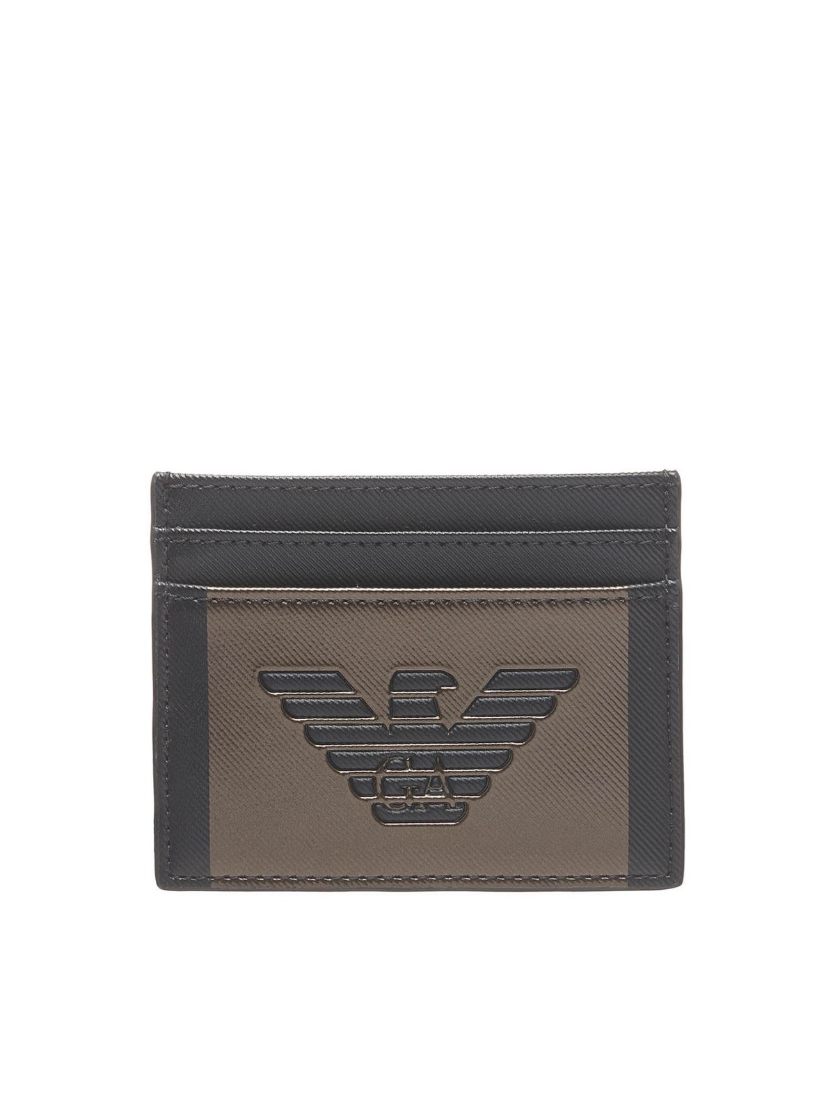 Emporio Armani - Logo card holder in black and brown - wallets & purses ...