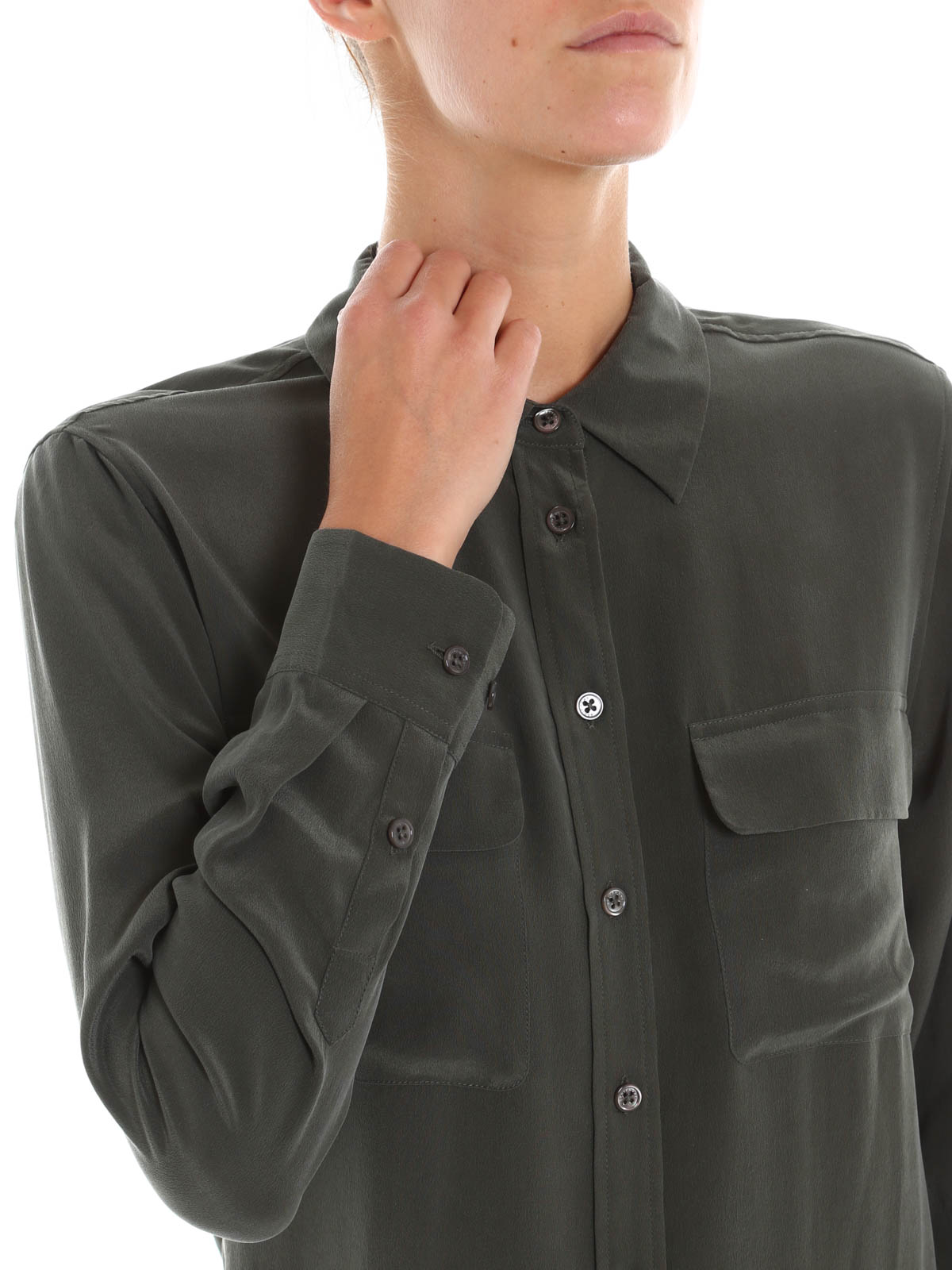 Equipment Camisa Verde Oscuro Para Mujer Camisas Equipment Camisa Verde Oscuro Para Mujer Camisas