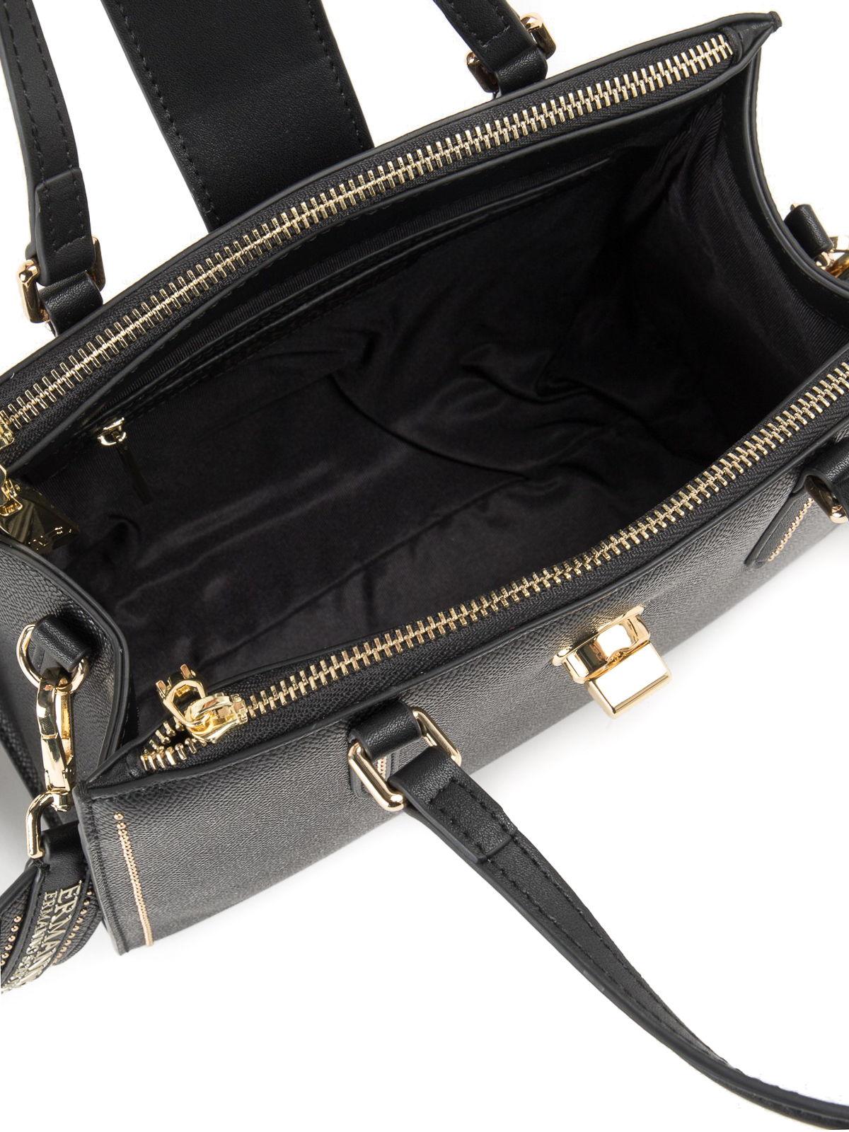 black faux leather shoulder bag