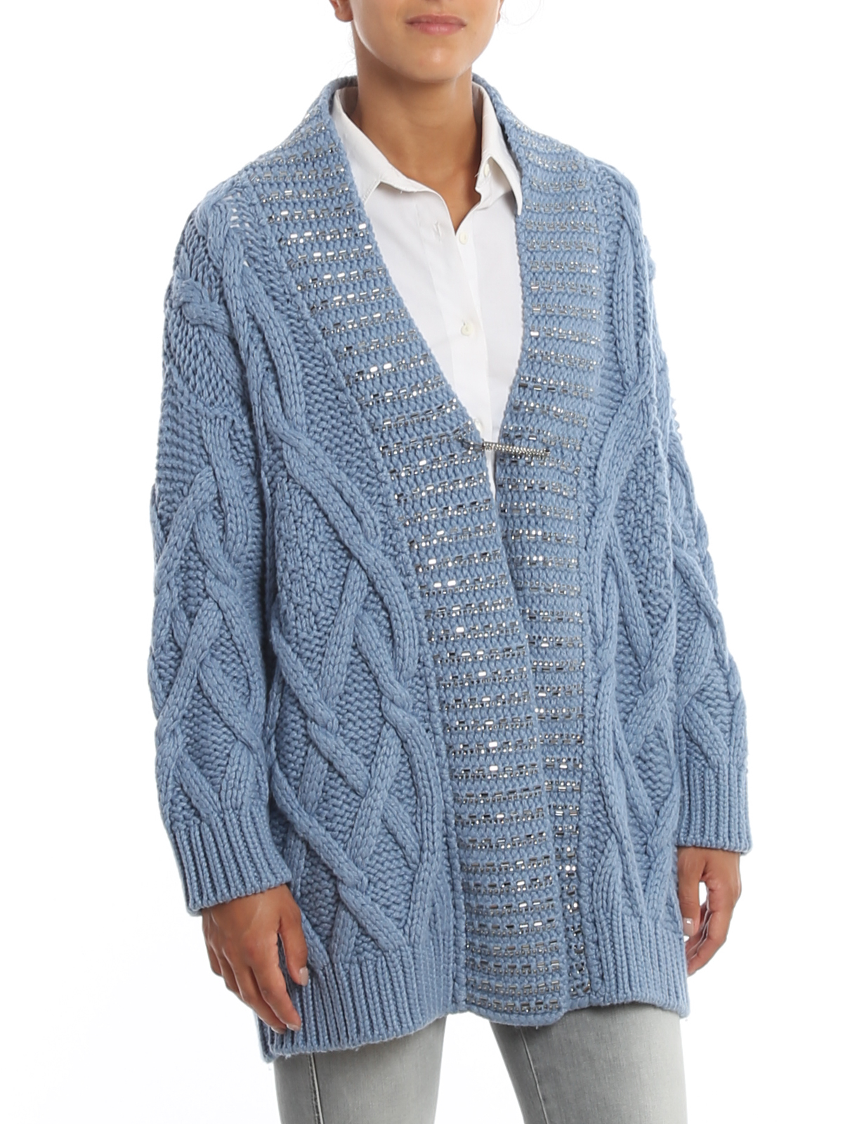 Ermanno Scervino - Crystal trim oversized rib-knit cardigan - cardigans ...