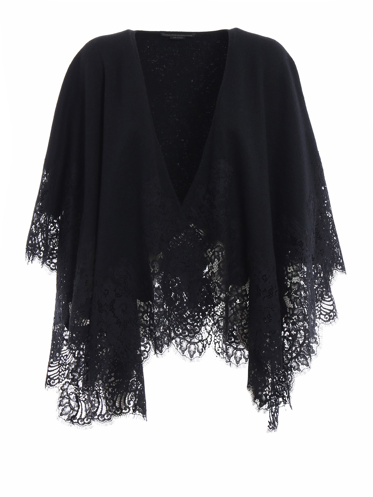 Capes & Ponchos Ermanno Scervino - See-through lace trimmed wool cape ...