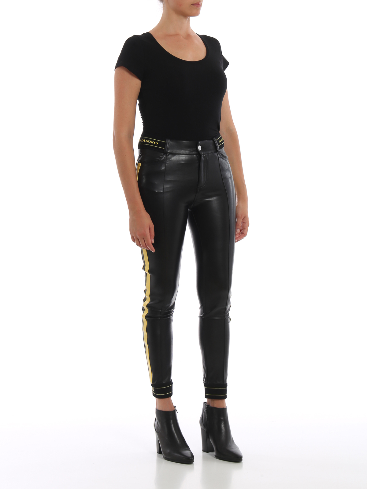 stretch faux leather pants