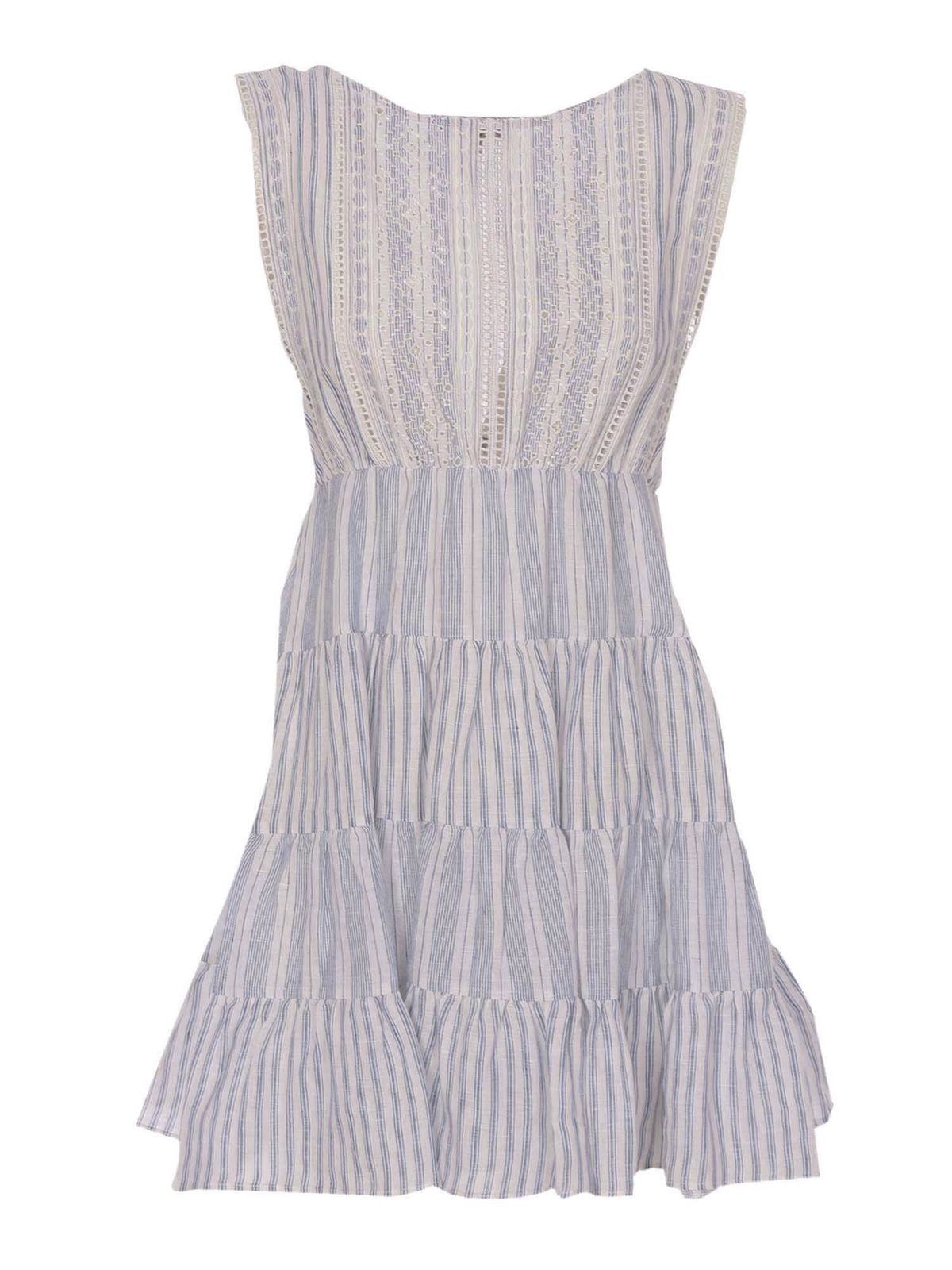 ERMANNO SCERVINO EMBROIERED STRIPED DRESS IN BLUE AND WHITE
