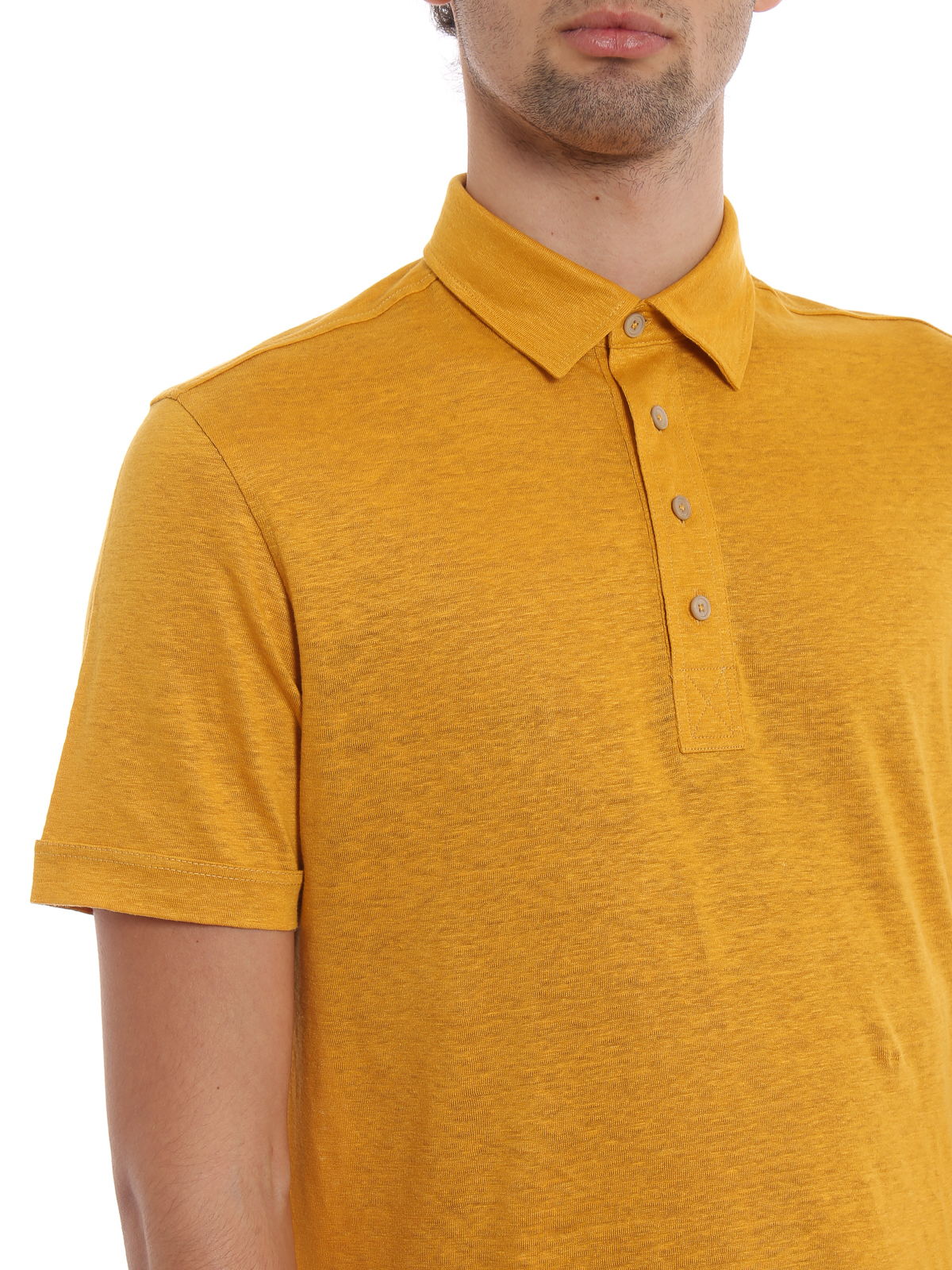 yellow button up polo shirt