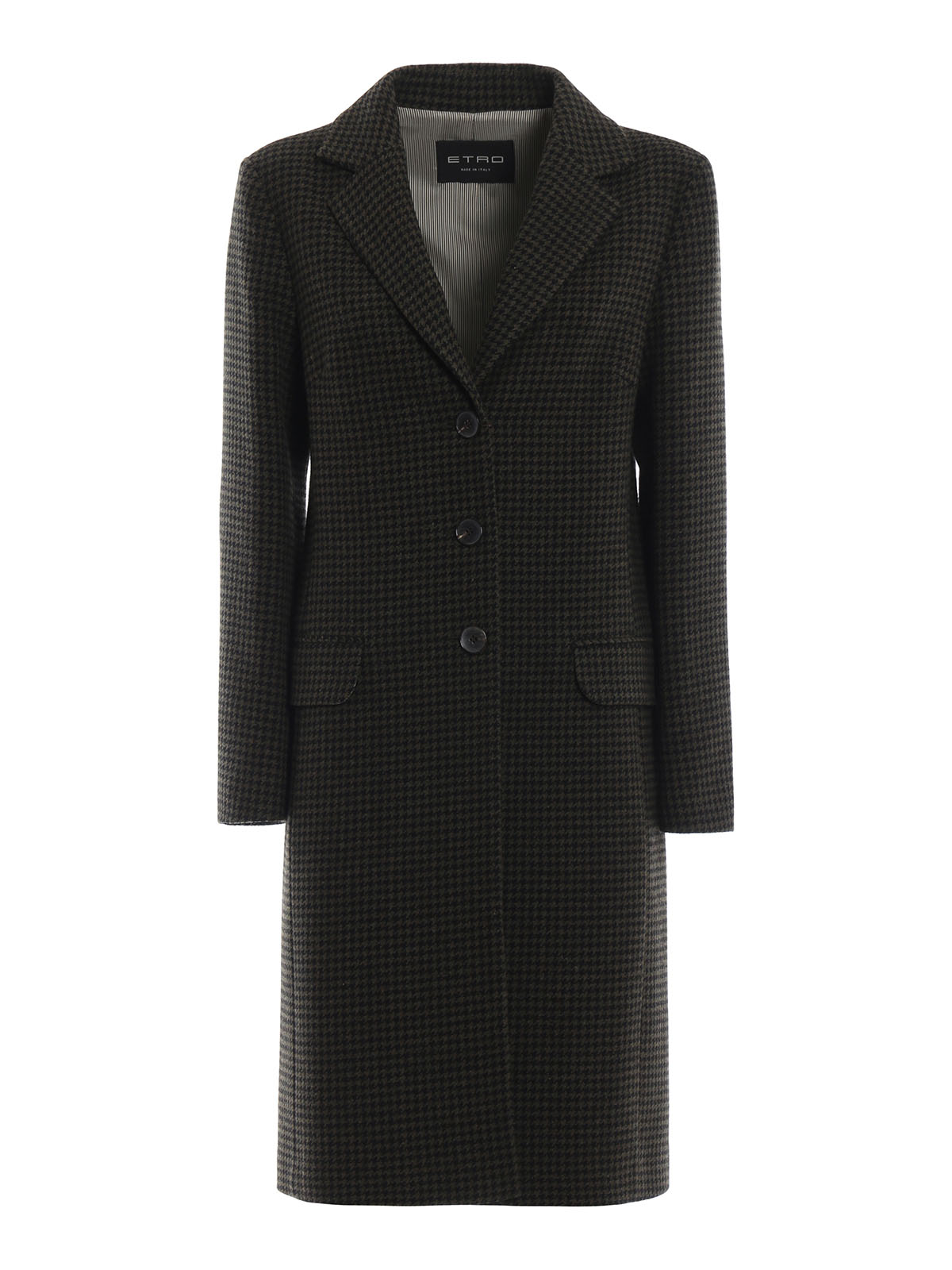 Knee length coats Etro Houndstooth wool straight hem coat 130158251500