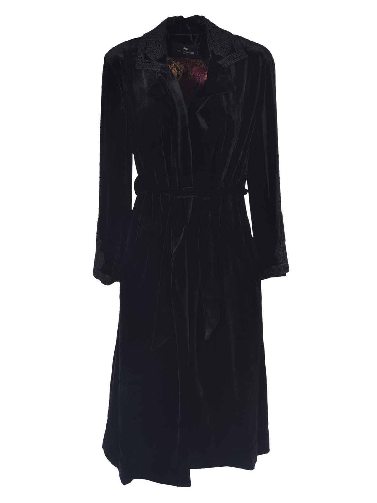 Etro - Coat in black with printed interior - long coats - 1870572071