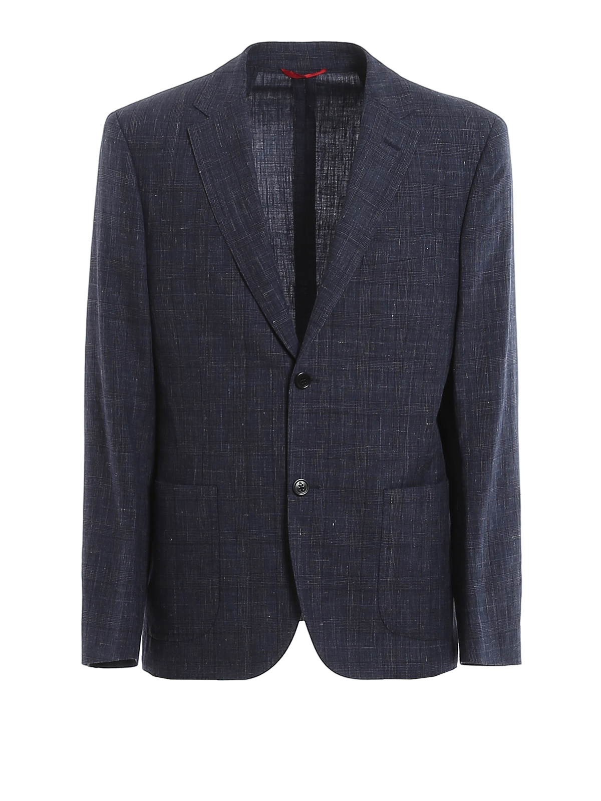 Fay Checked Linen And Wool Blend Blazer In Blue