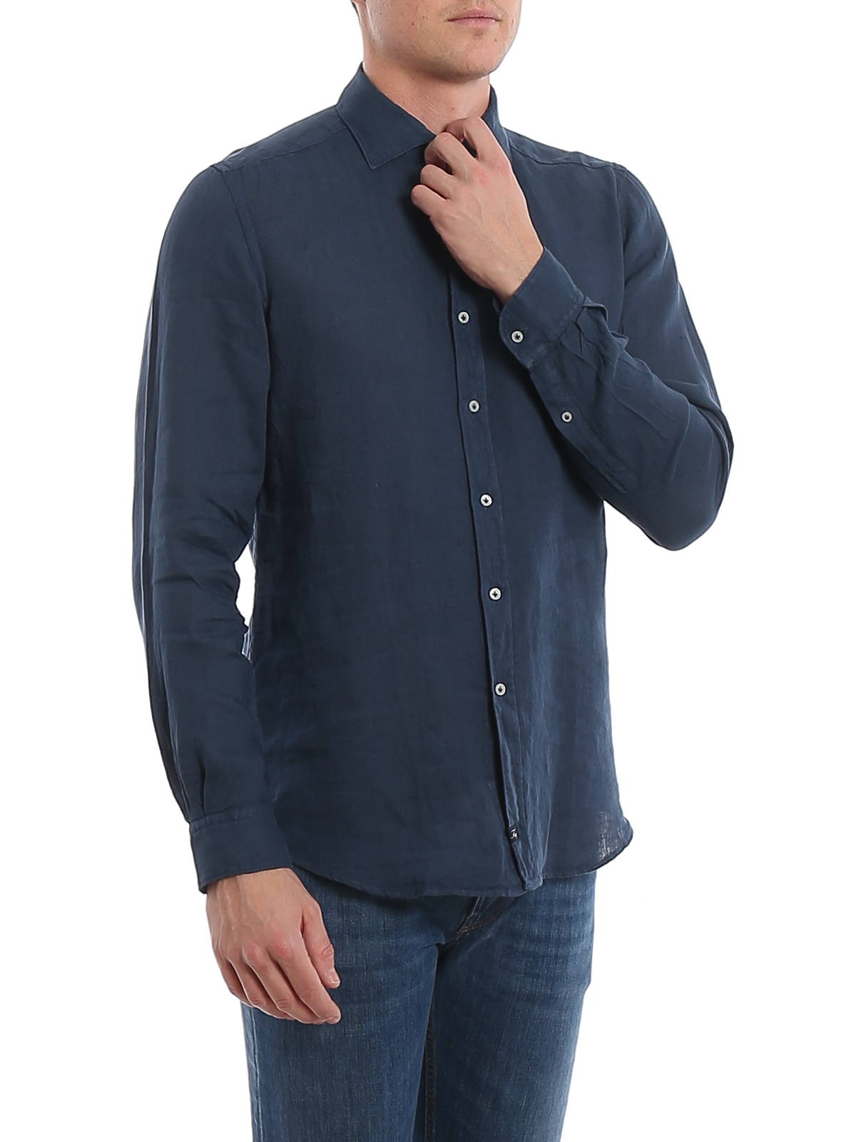Shirts Fay - Dark blue linen shirt - NCMA140259THTKU808 | iKRIX.com