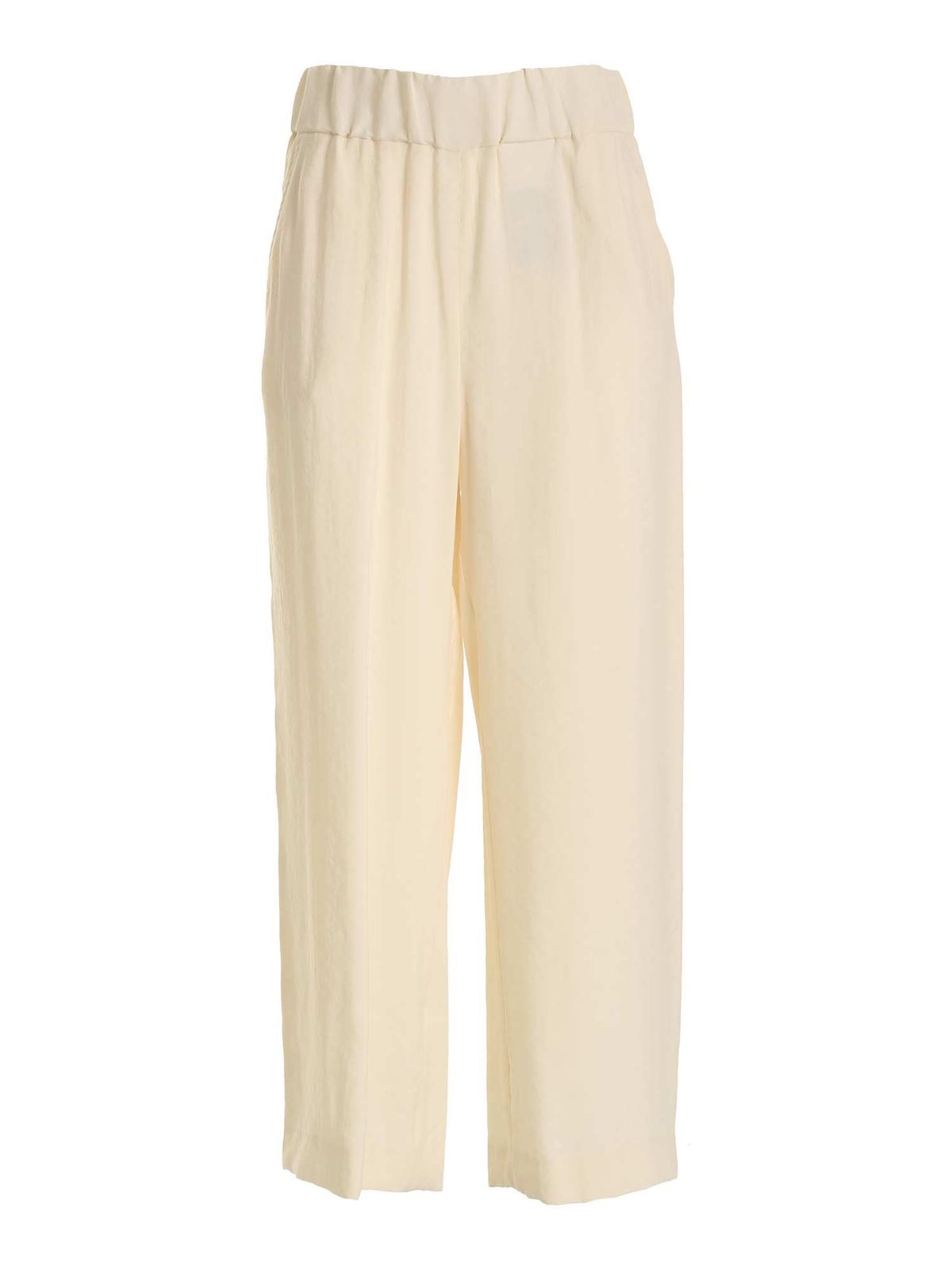 Casual trousers Fay - Wide leg pants in cream color - NTW81424660TGVB008