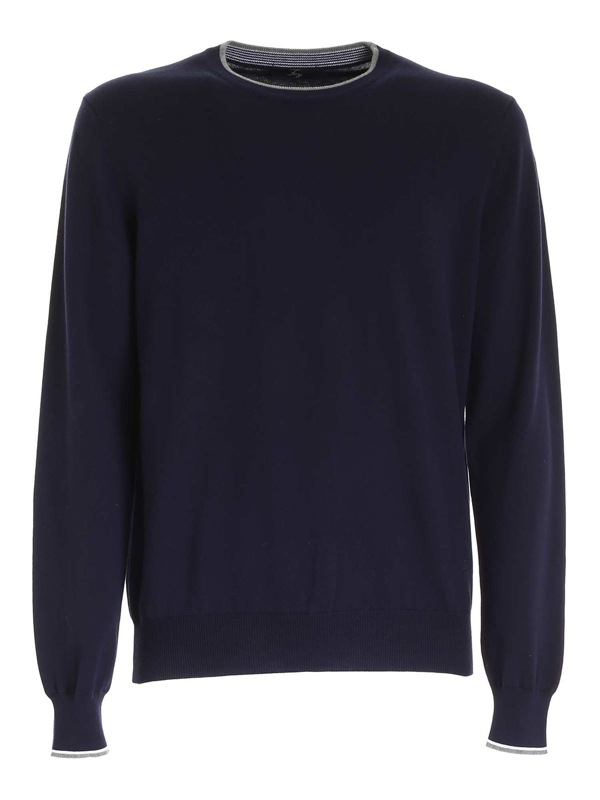 Crew necks Fay - Logo embroidery jumper in blue - NMMC1421660RRT0ZSJ