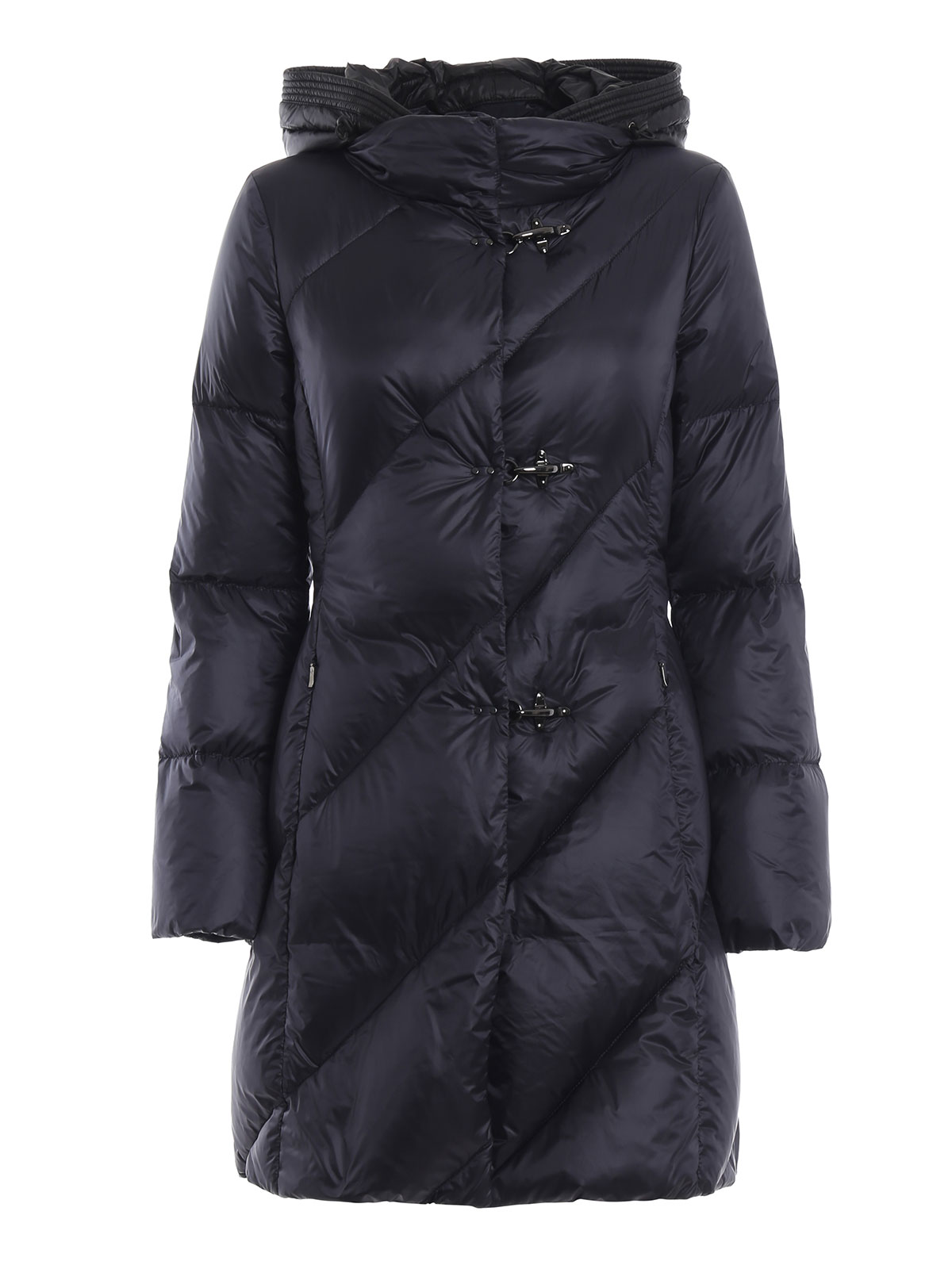 Padded coats Fay - Dark blue nylon puffer coat with black hood ...