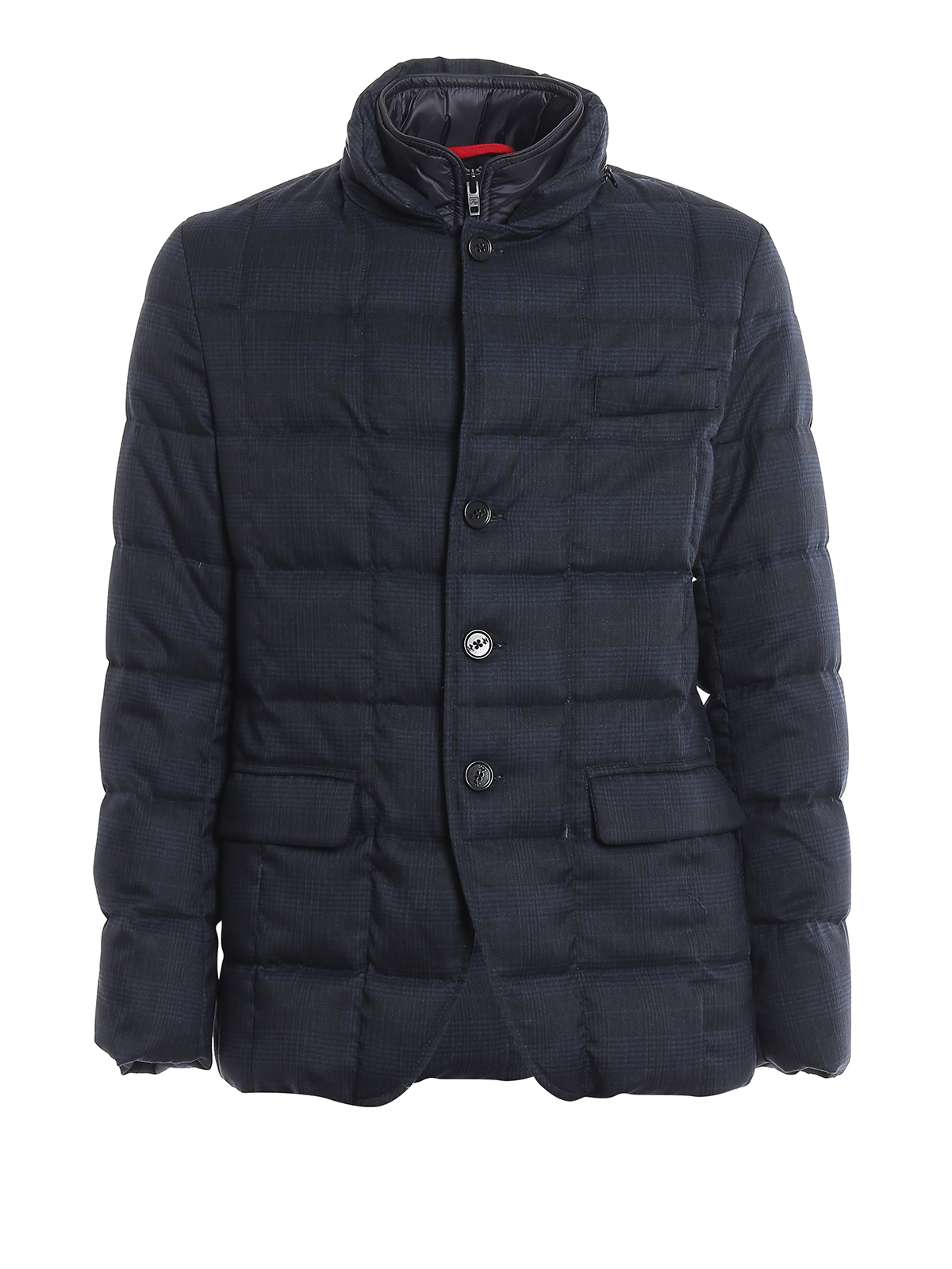 Fay Houndstooth Peached Puffer Jacket In Blue