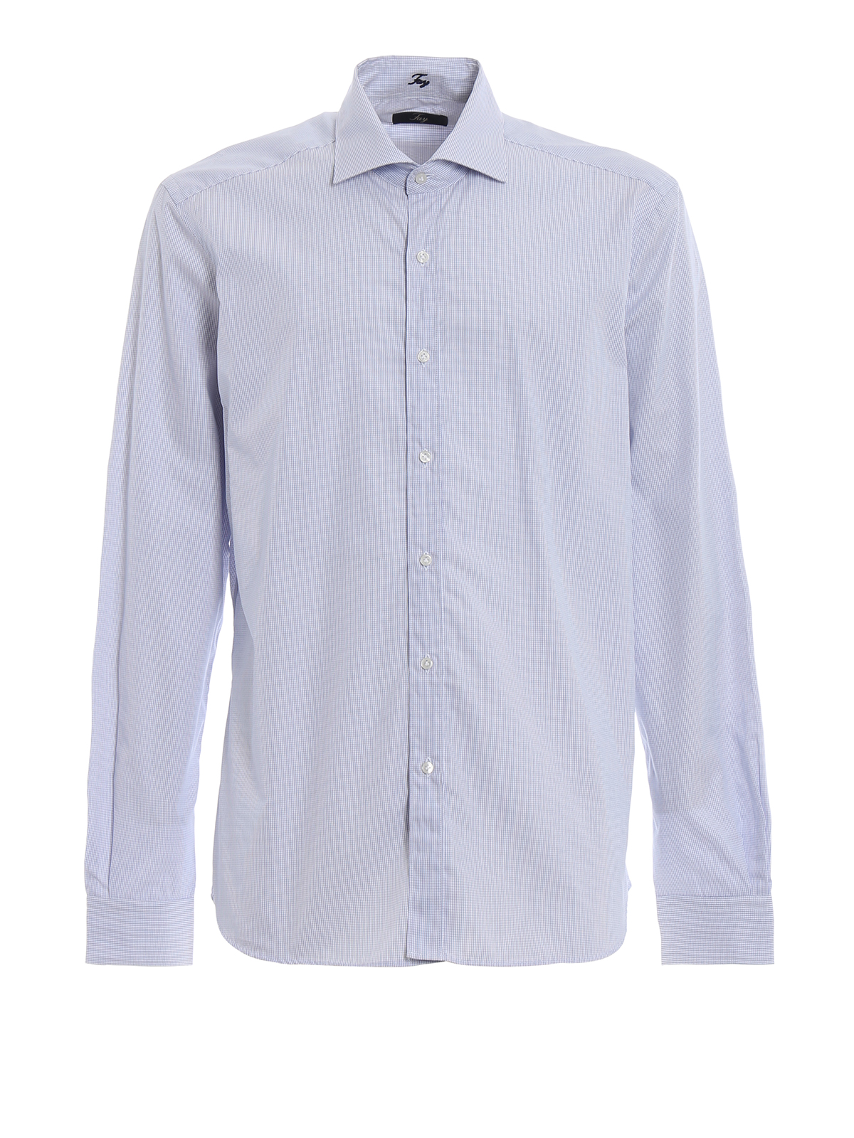 Shirts Fay - Light blue micro check cotton shirt - NCMA1372590C52U601