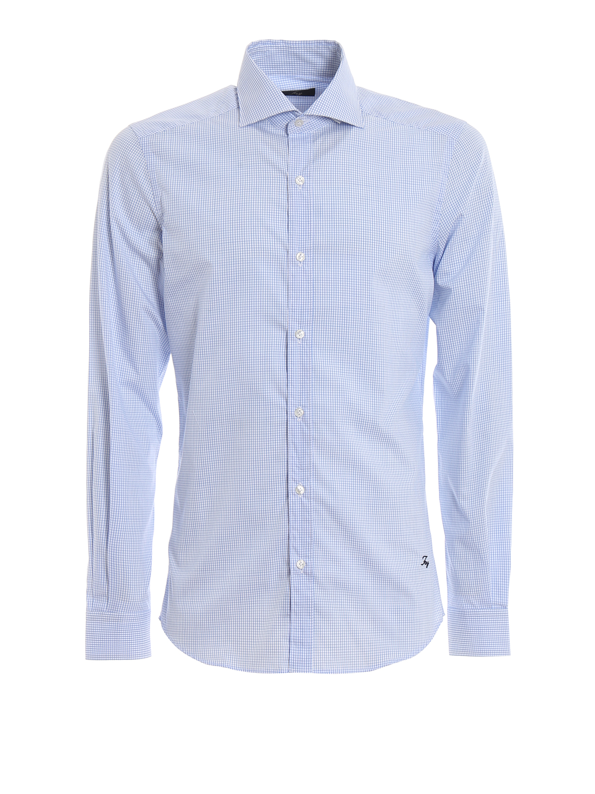 Light blue square print cotton shirt 