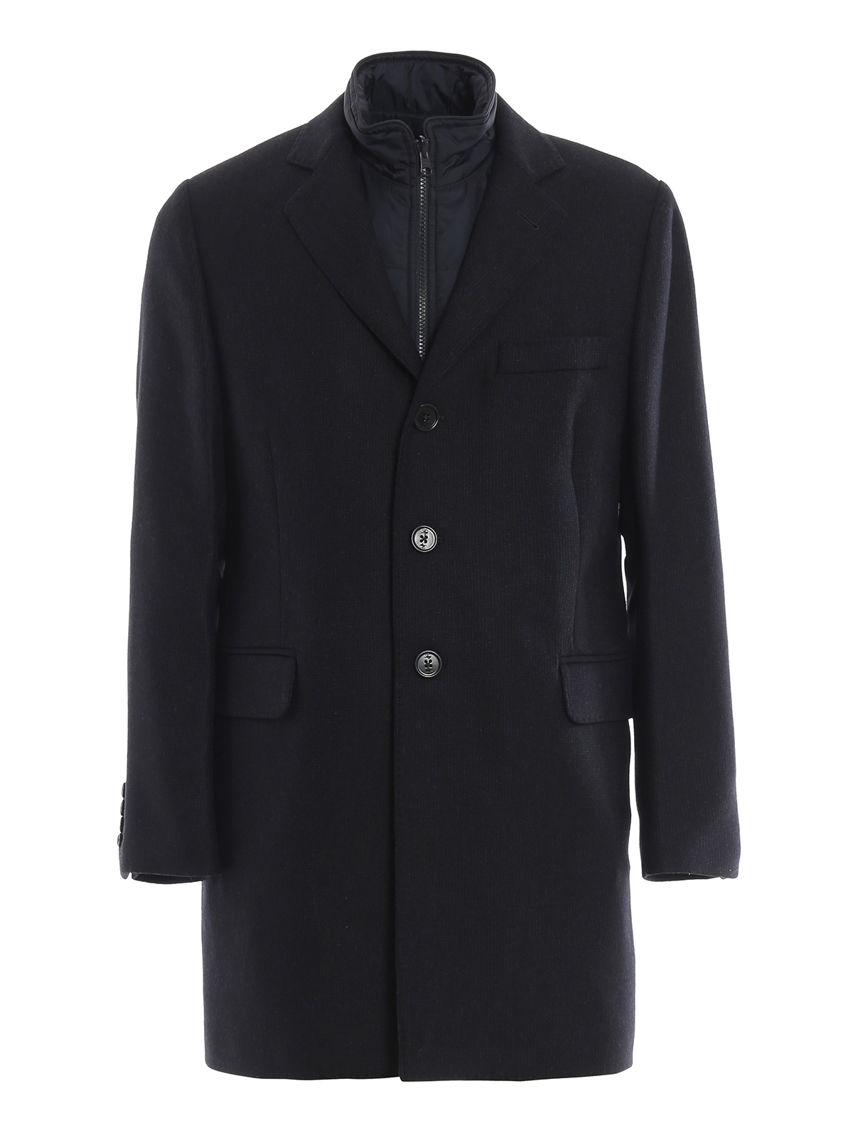 Fay Detachable Vest Melange Wool Coat In Dark Blue | ModeSens