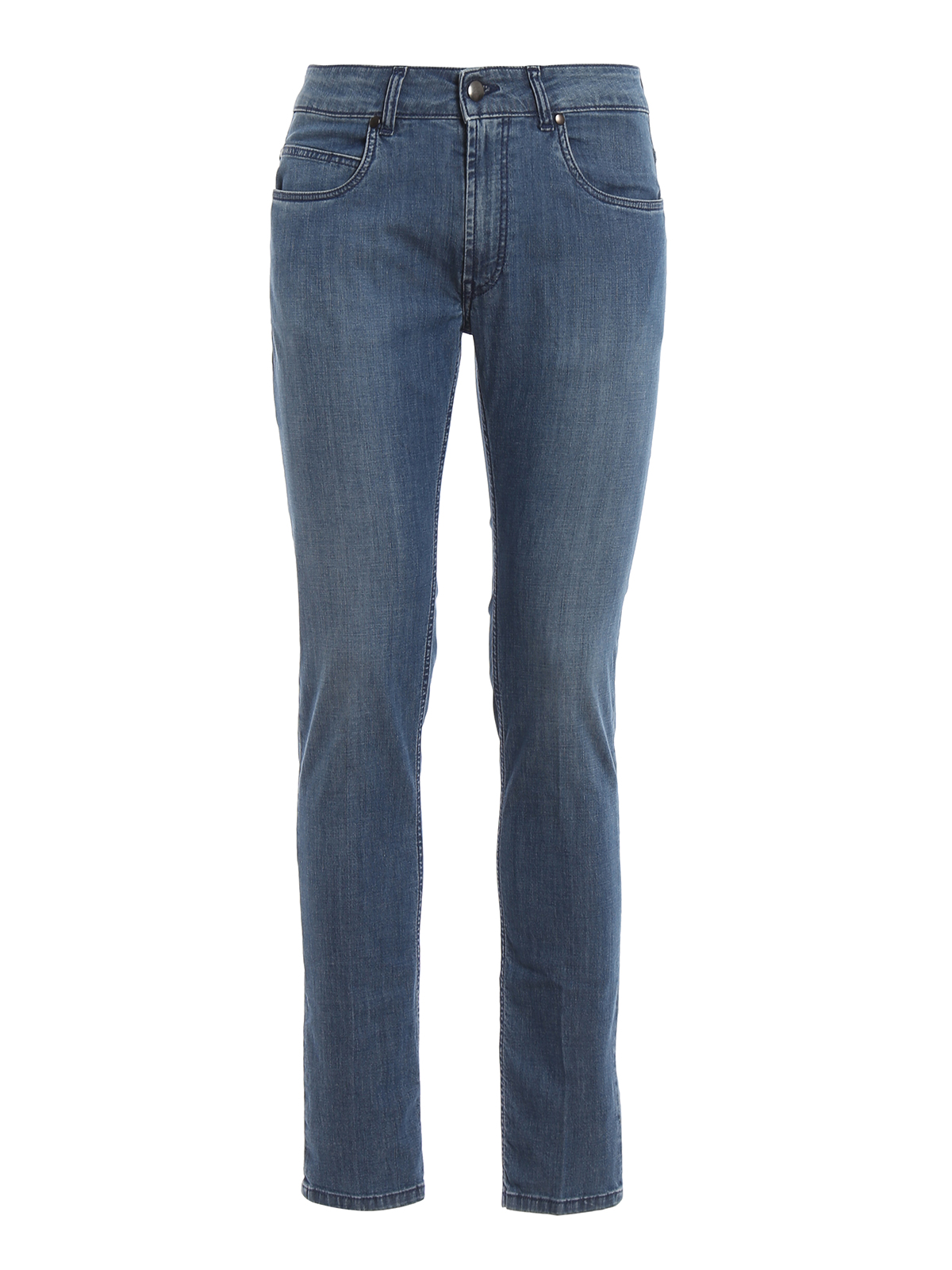 Fay - Faded stretch cotton denim jeans - straight leg jeans ...