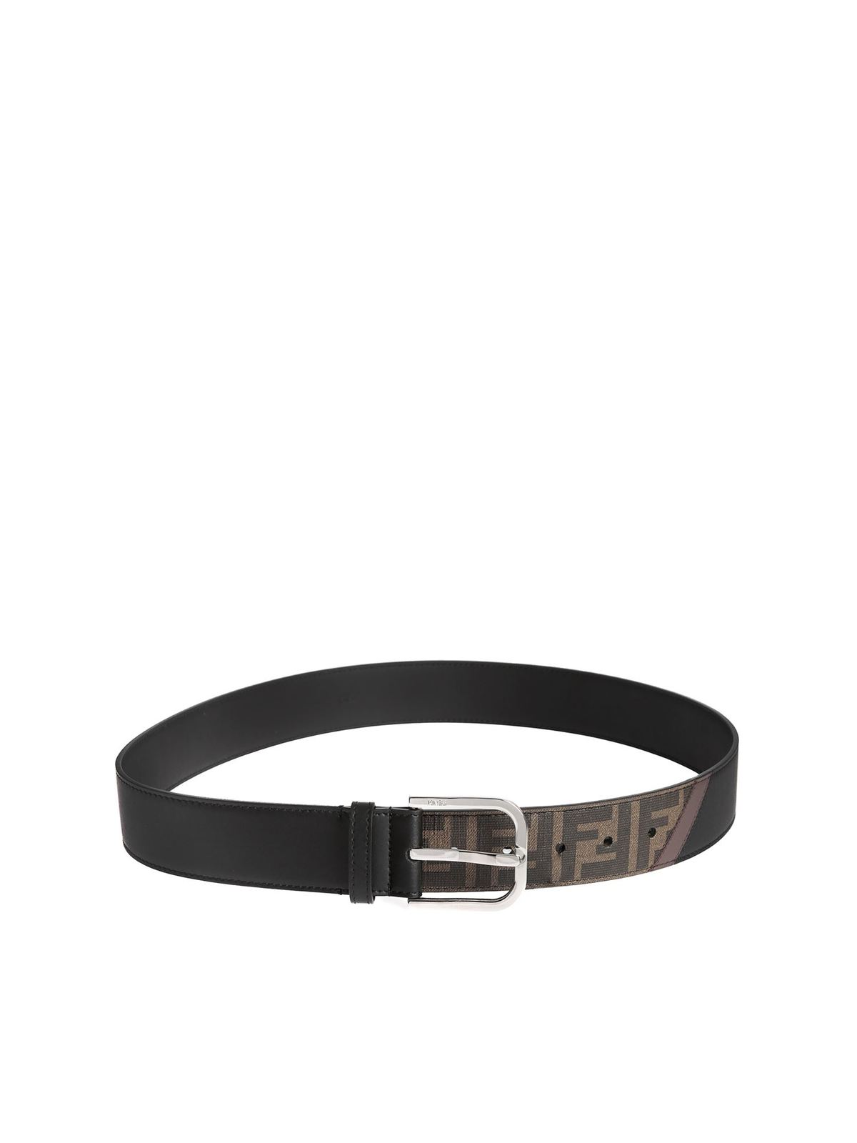 FENDI BLACK BELT WITH FF DETAIL AND BROWN BAND