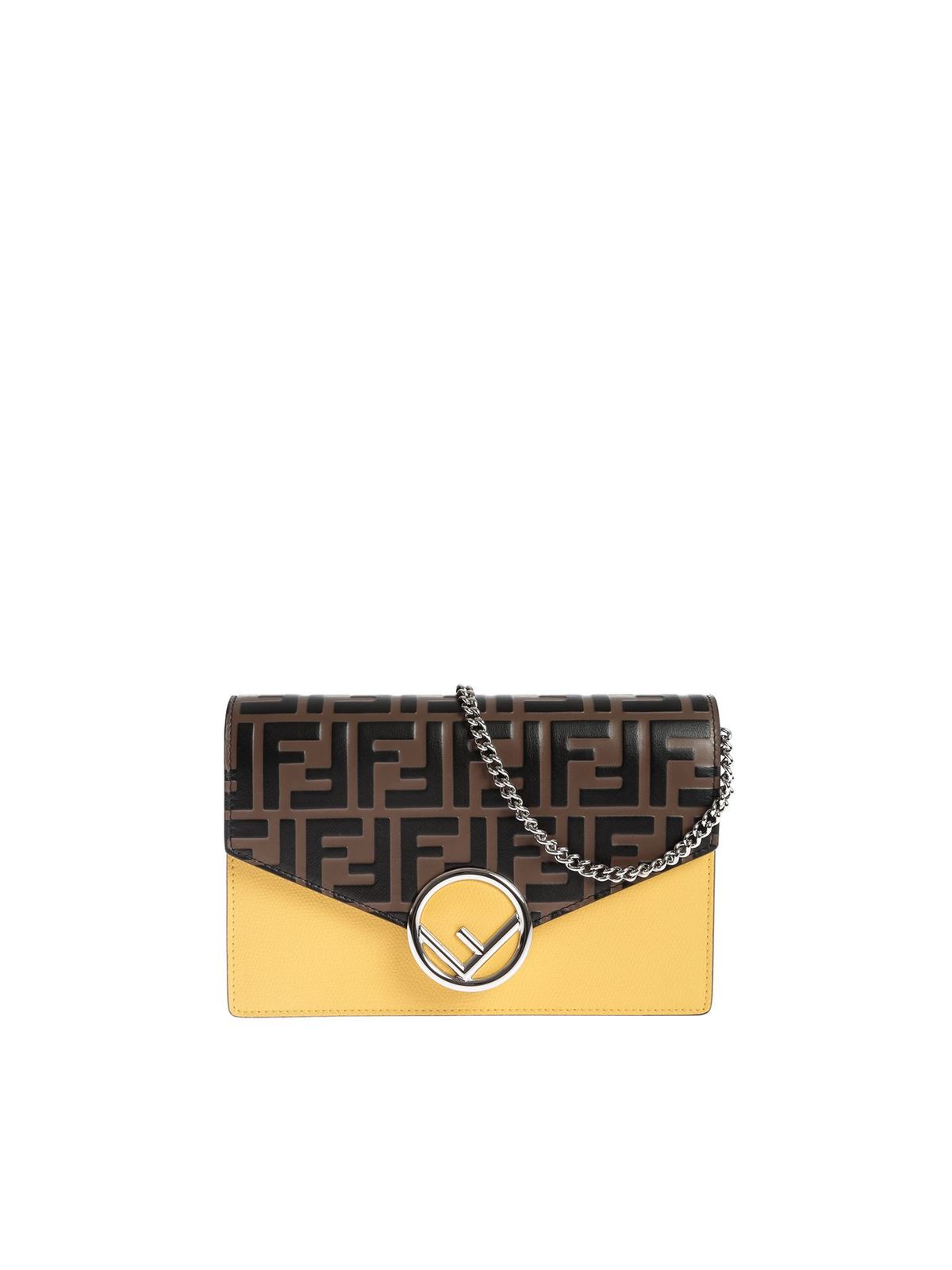FENDI WALLET ON CHAIN BAG IN YELLOW WITH BROWN FF
