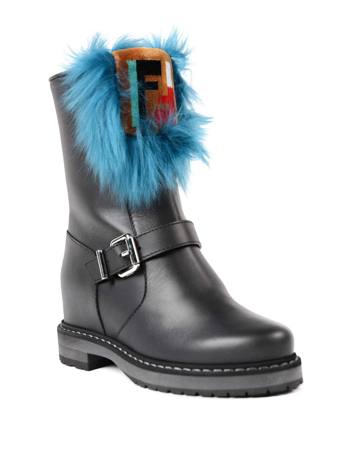 Fur insert concealed wedge boots 